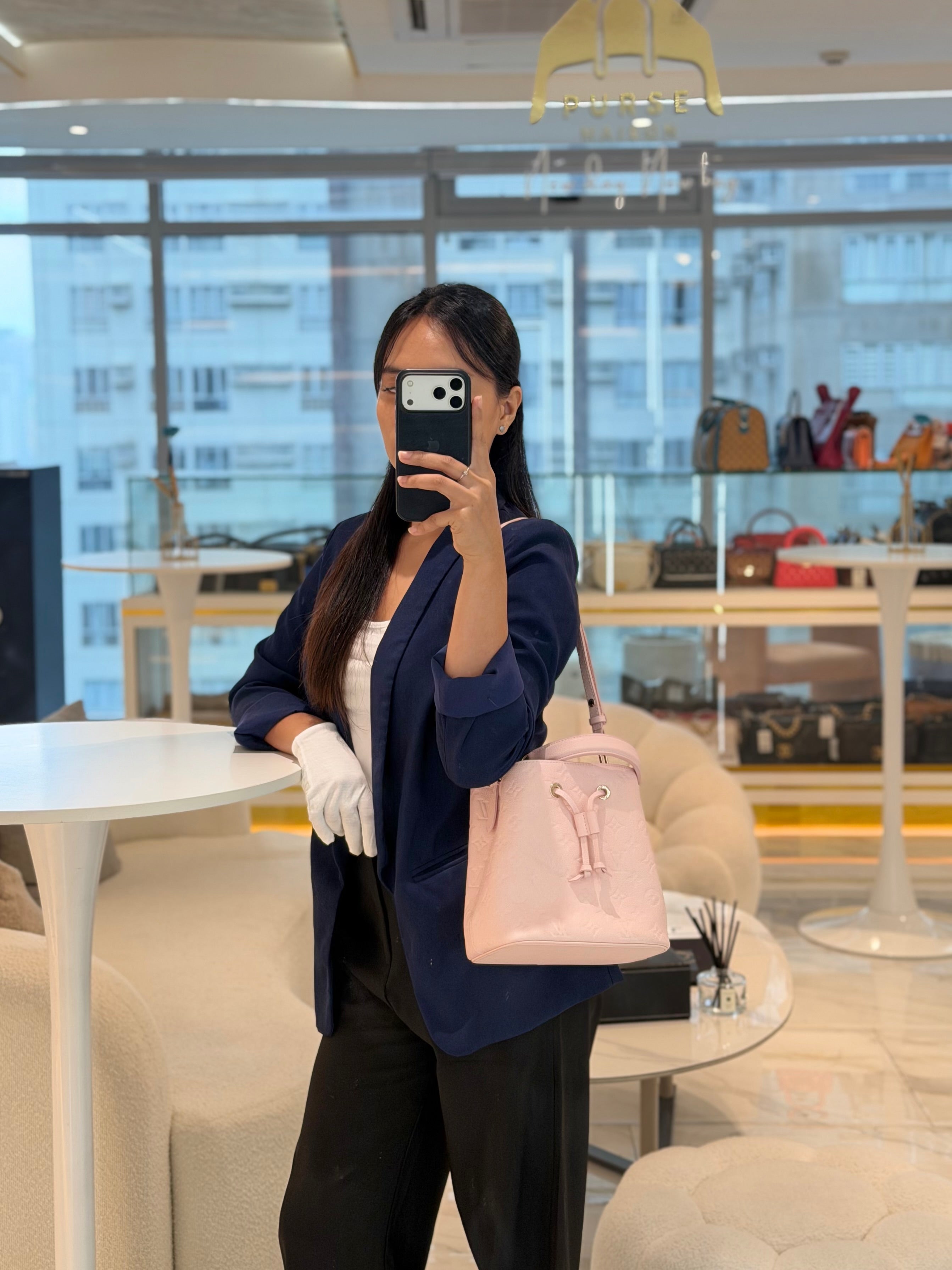 NeoNoe BB in Opal Pink Monogram Empriente Leather & Light Gold Hardware Microchip | Purse Maison Luxury Bags Shop