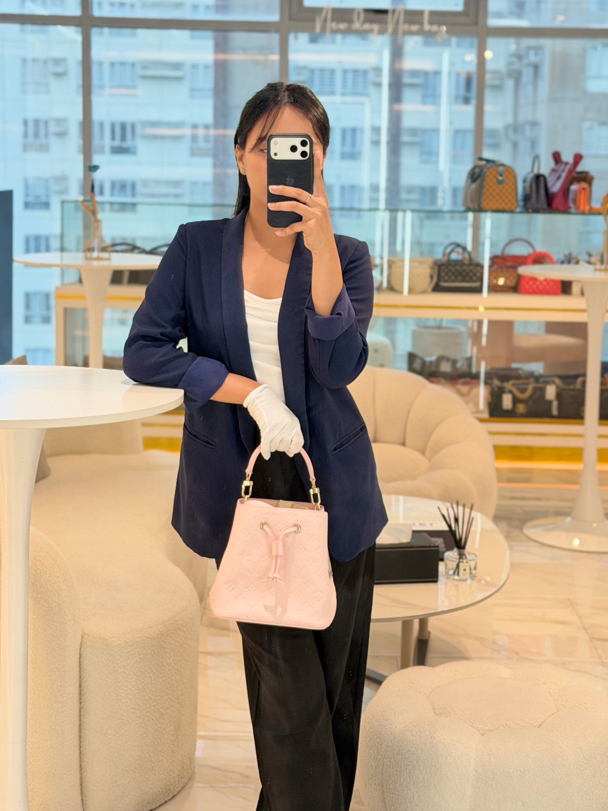 NeoNoe BB in Opal Pink Monogram Empriente Leather & Light Gold Hardware Microchip | Purse Maison Luxury Bags Shop