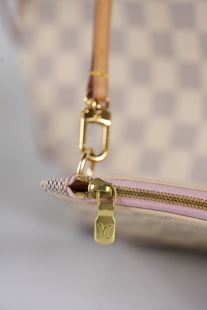 Neverfull MM Tote Bag in Rose Ballerine Damier Azur Canvas & Gold Hardware (Date Code: MS3118) | Purse Maison Luxury Bags Shop