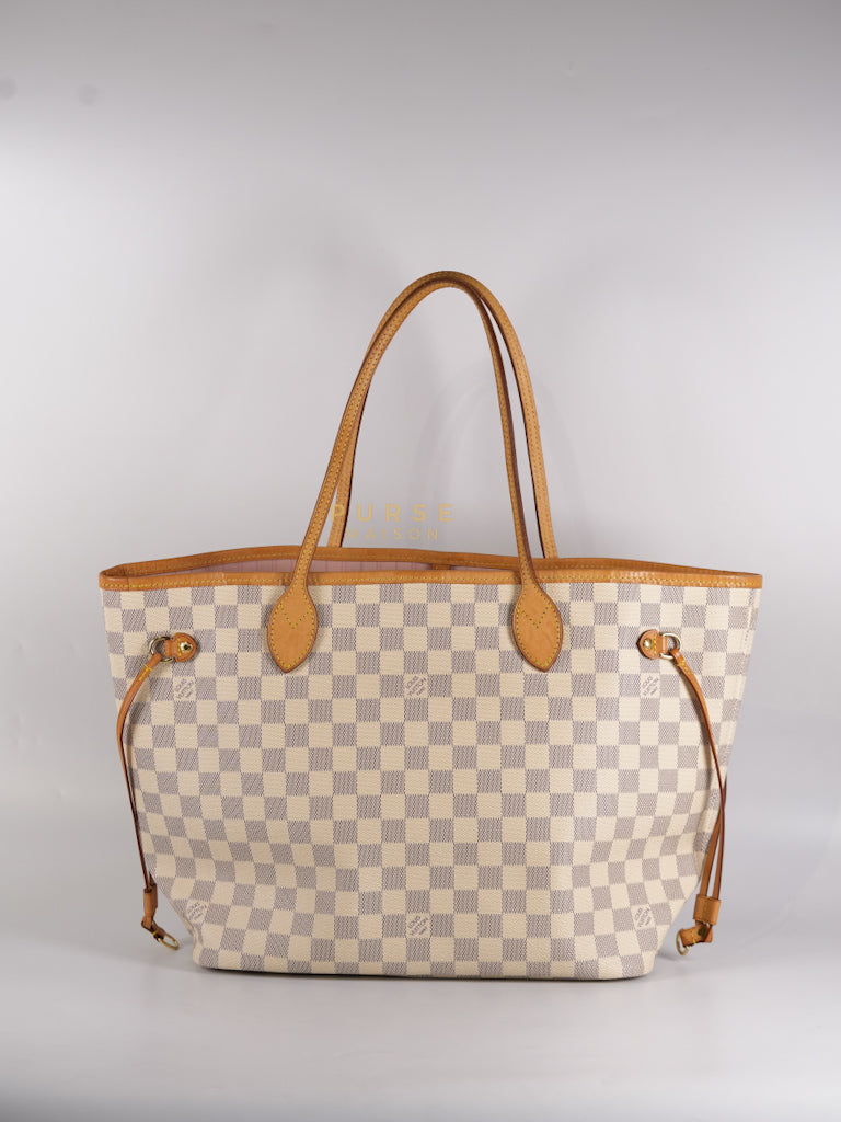 Neverfull MM Tote Bag in Rose Ballerine Damier Azur Canvas & Gold Hardware (Date Code: MS3118) | Purse Maison Luxury Bags Shop