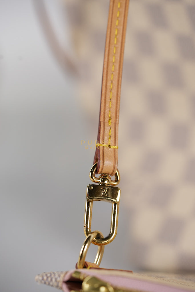 Neverfull MM Tote Bag in Rose Ballerine Damier Azur Canvas & Gold Hardware (Date Code: MS3118) | Purse Maison Luxury Bags Shop