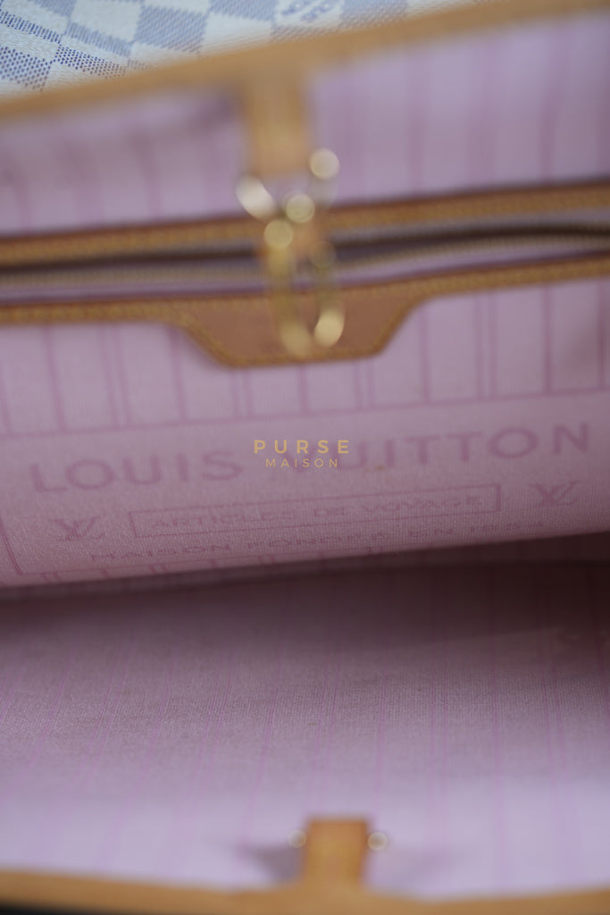 Neverfull MM Tote Bag in Rose Ballerine Damier Azur Canvas & Gold Hardware (Date Code: MS3118) | Purse Maison Luxury Bags Shop