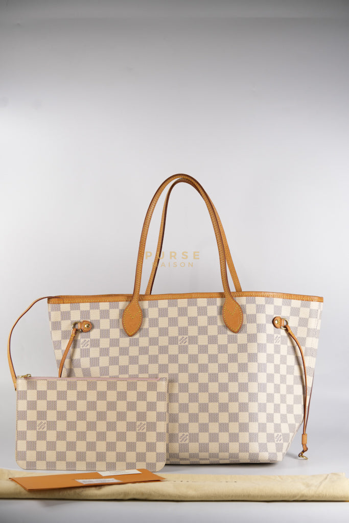Neverfull MM Tote Bag in Rose Ballerine Damier Azur Canvas & Gold Hardware (Date Code: MS3118) | Purse Maison Luxury Bags Shop