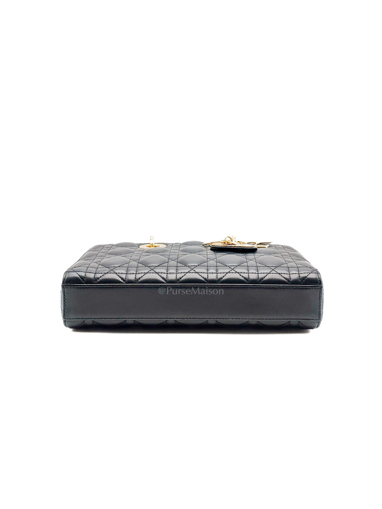 Lady D-Joy Medium in Black Quilted Lambskin Leather & Light Gold Hardware