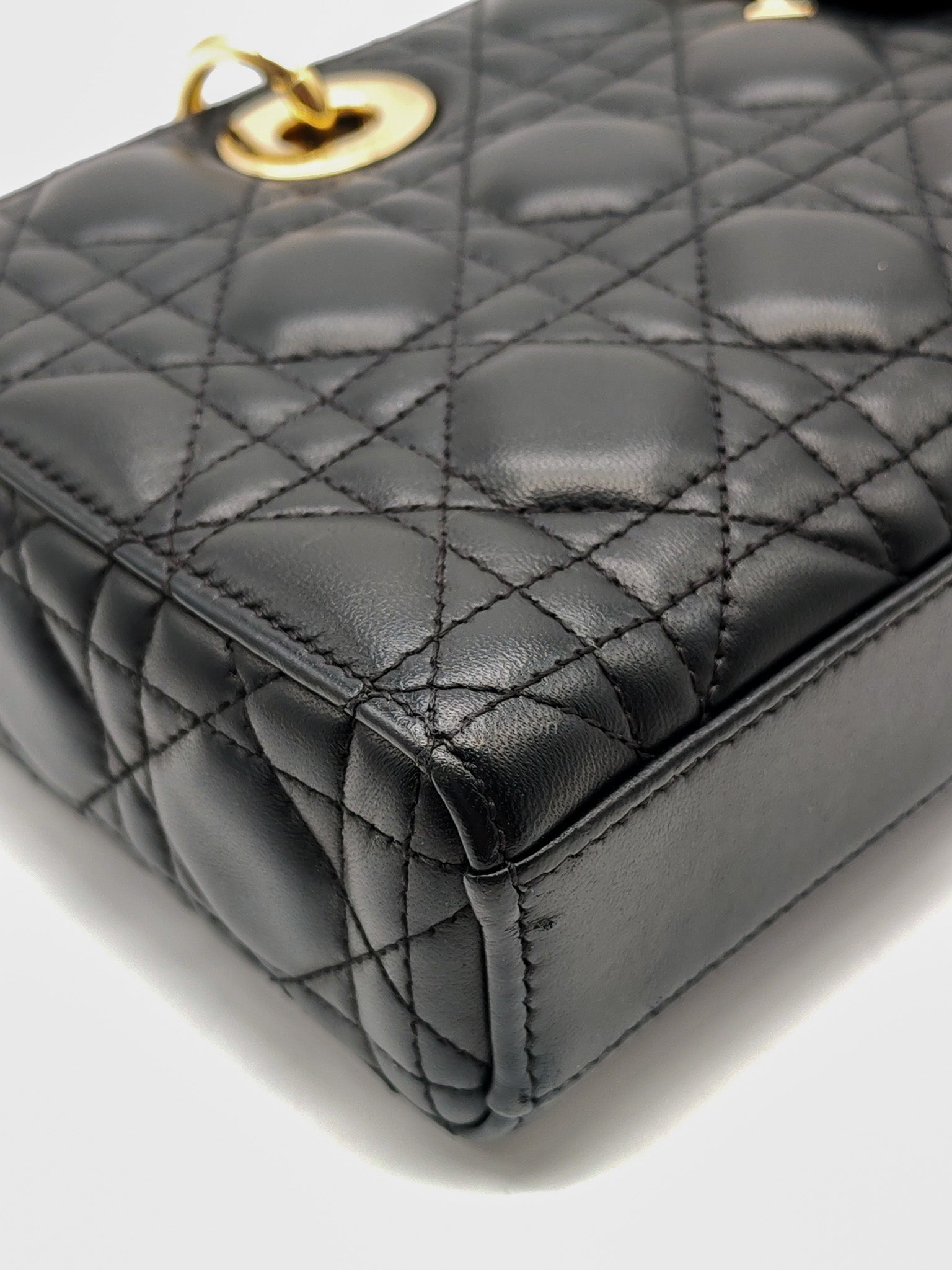 Lady D-Joy Medium in Black Quilted Lambskin Leather & Light Gold Hardware
