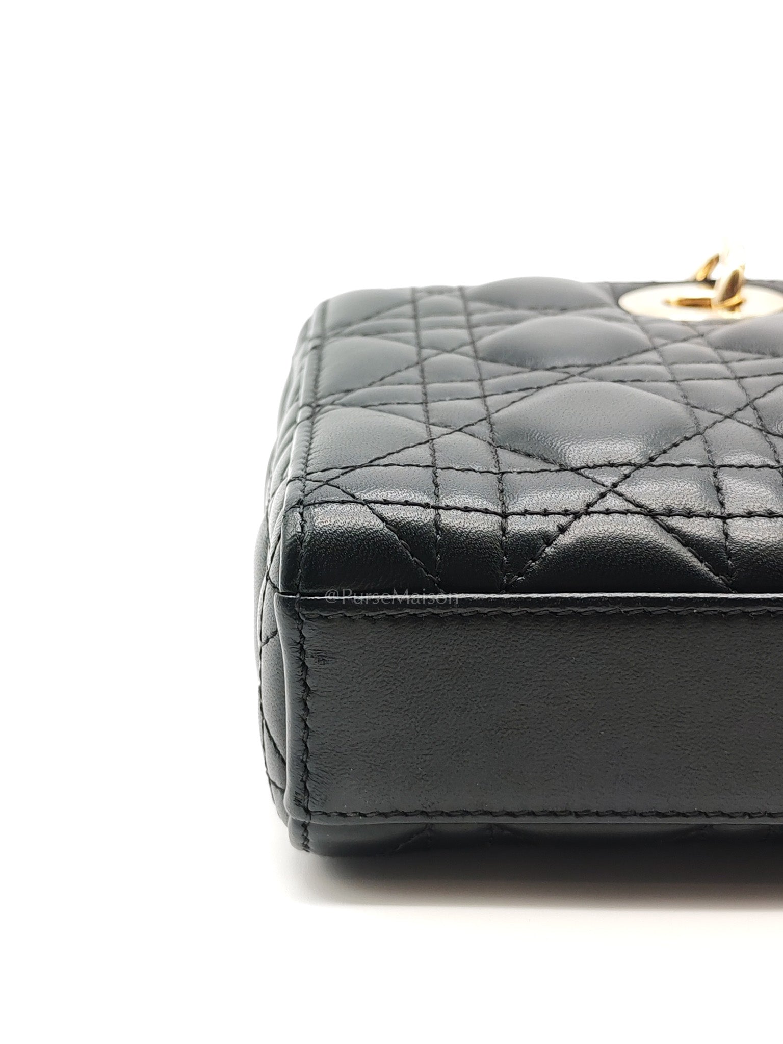 Lady D-Joy Medium in Black Quilted Lambskin Leather & Light Gold Hardware