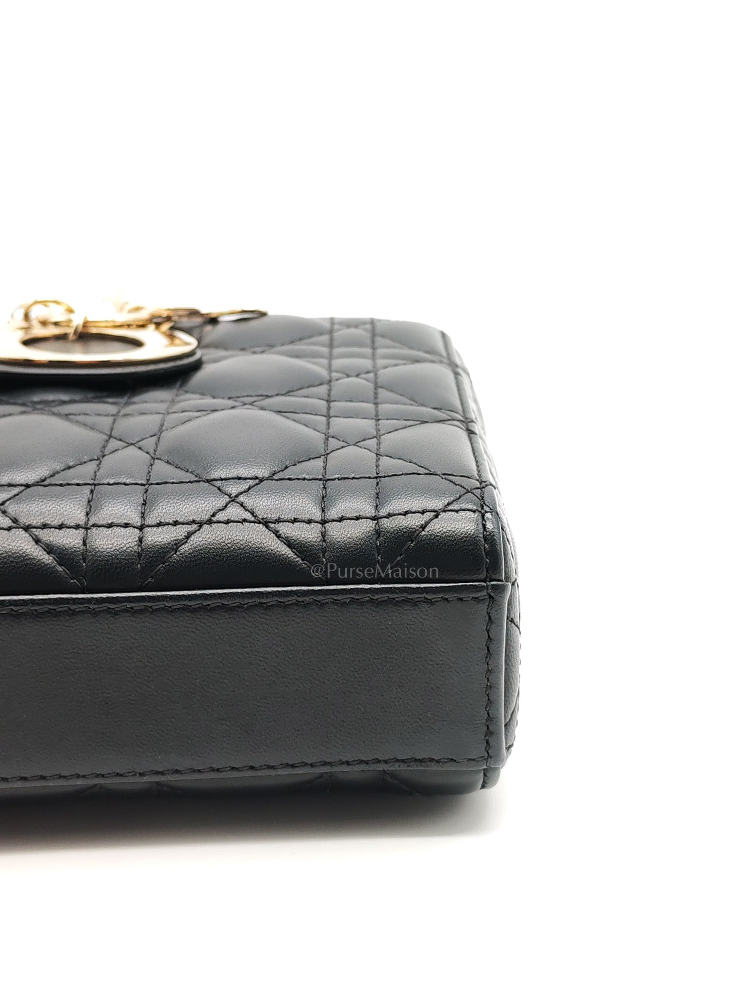 Lady D-Joy Medium in Black Quilted Lambskin Leather & Light Gold Hardware