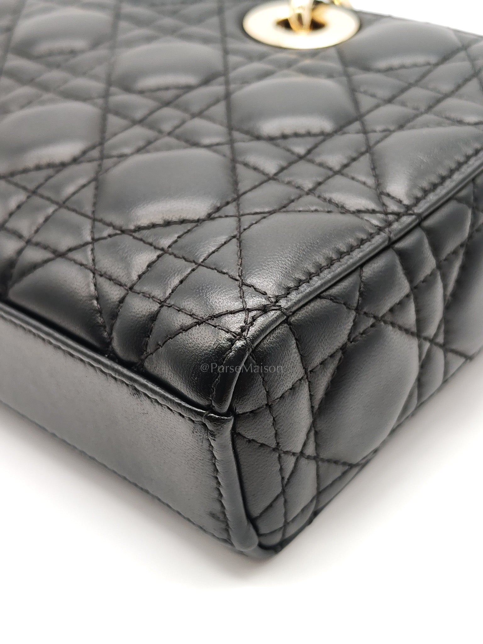 Lady D-Joy Medium in Black Quilted Lambskin Leather & Light Gold Hardware