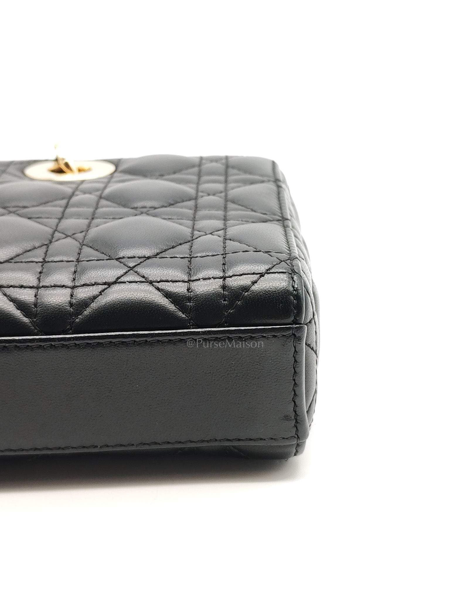 Lady D-Joy Medium in Black Quilted Lambskin Leather & Light Gold Hardware
