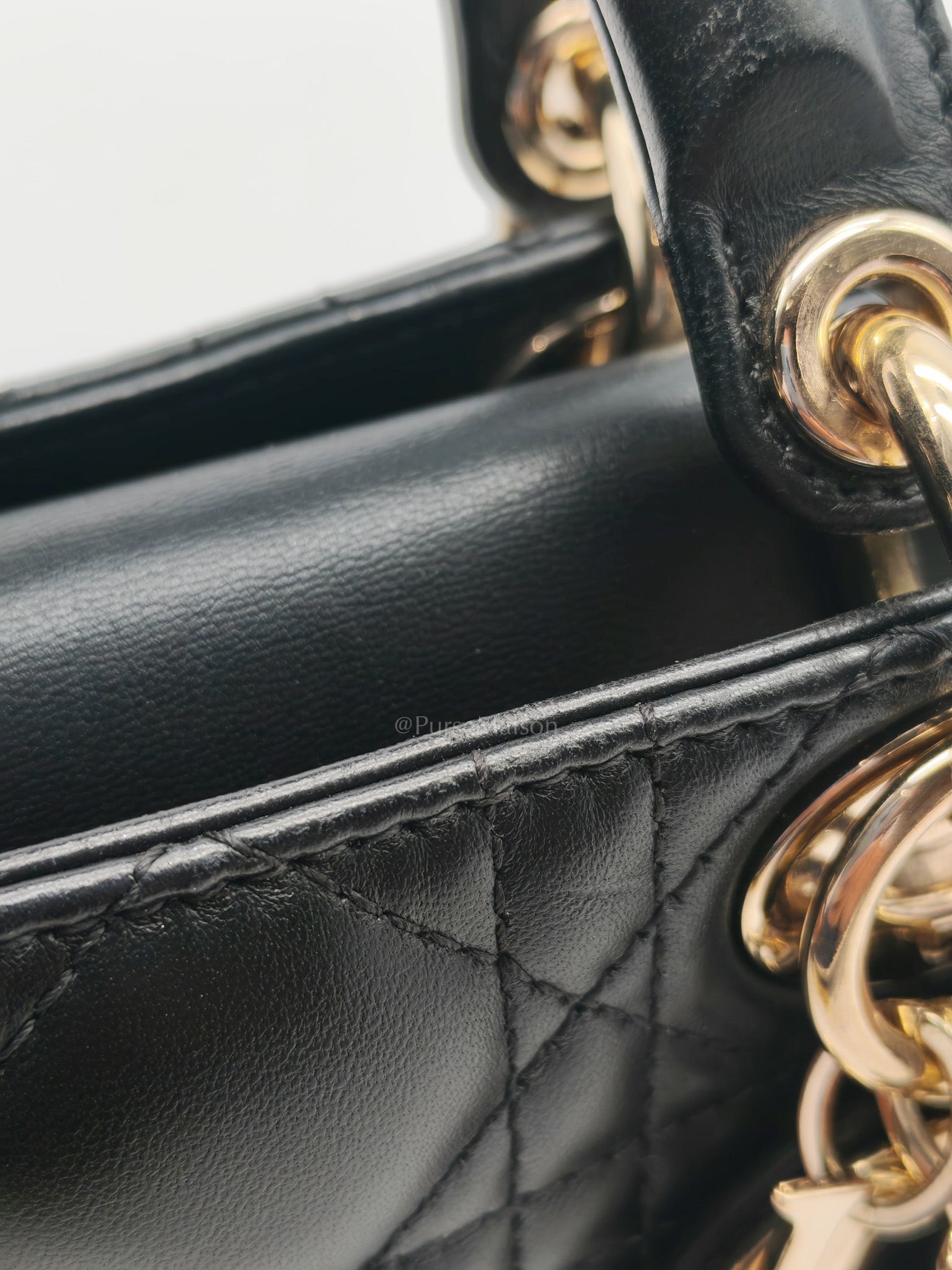 Lady D-Joy Medium in Black Quilted Lambskin Leather & Light Gold Hardware