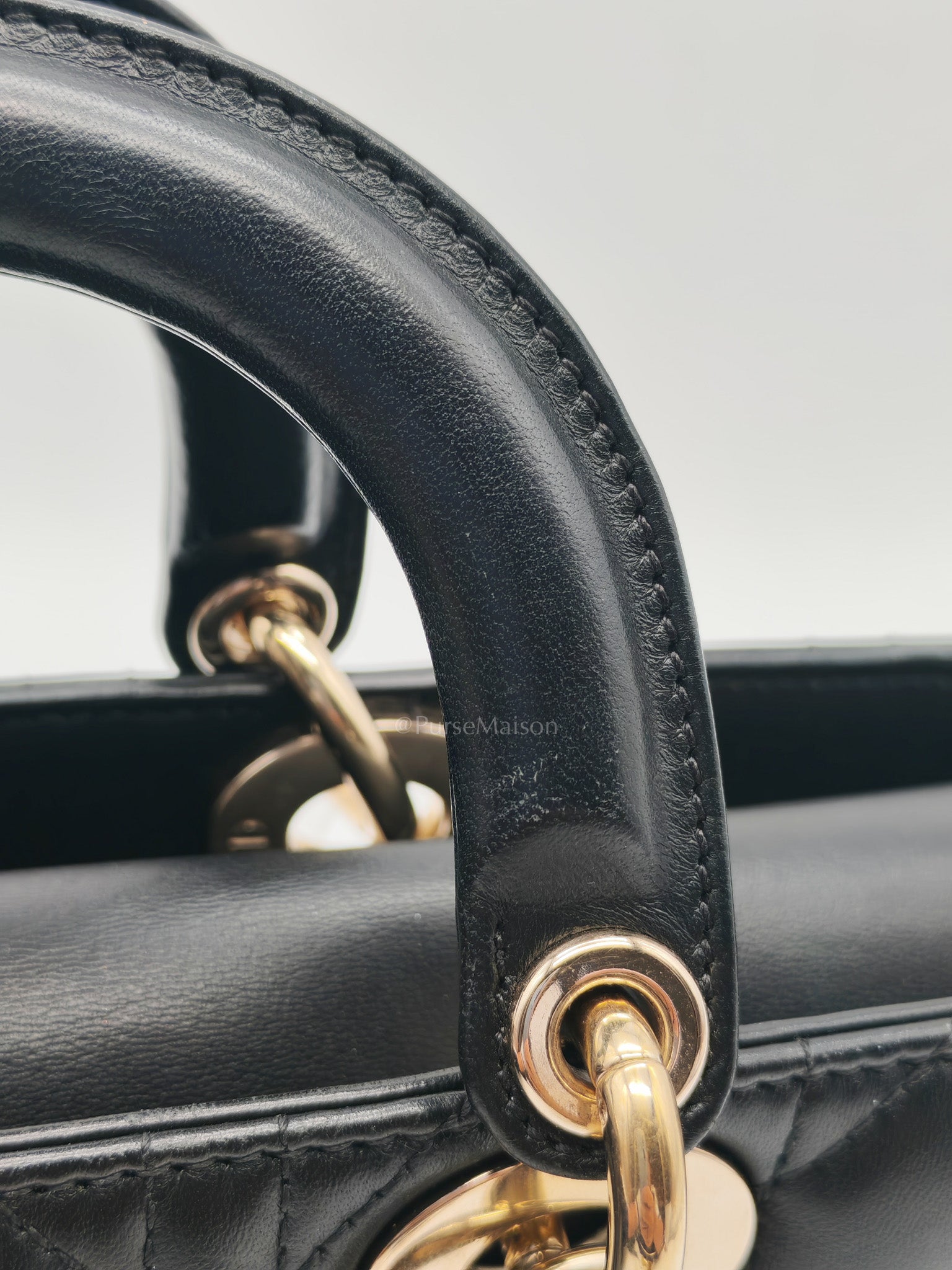 Lady D-Joy Medium in Black Quilted Lambskin Leather & Light Gold Hardware
