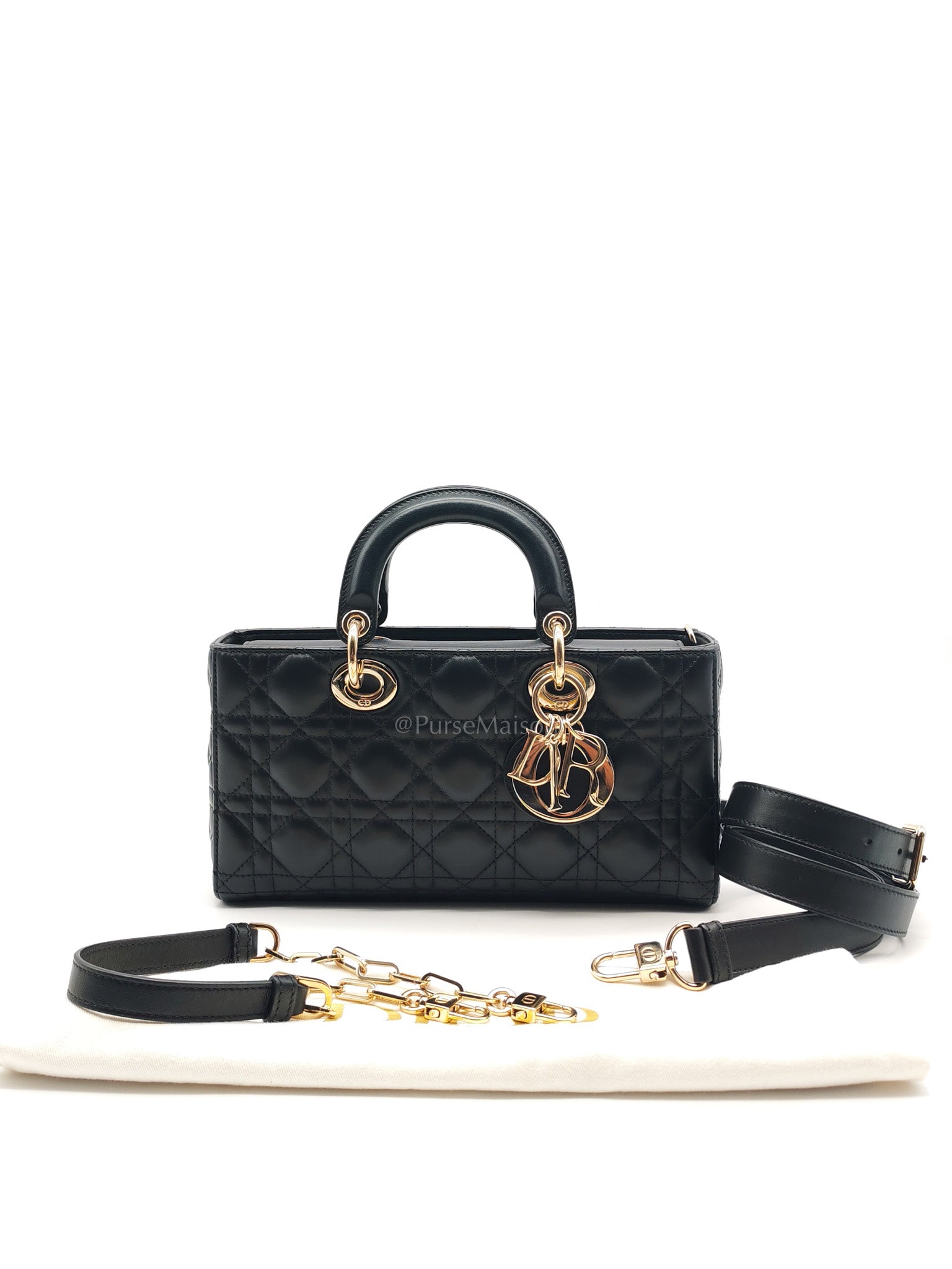 Lady D-Joy Medium in Black Quilted Lambskin Leather & Light Gold Hardware