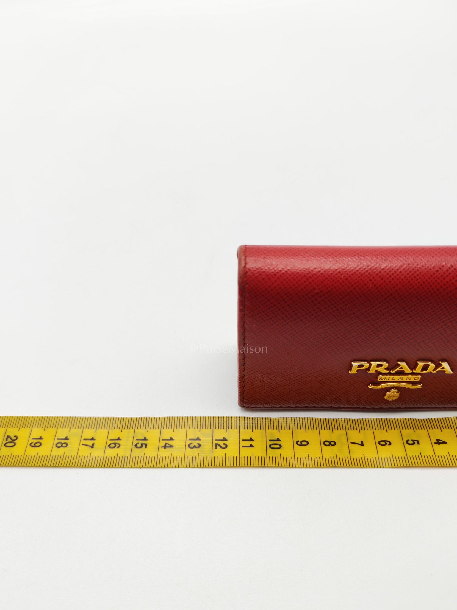 Card Case in Red Saffiano Leather & Gold Hardware
