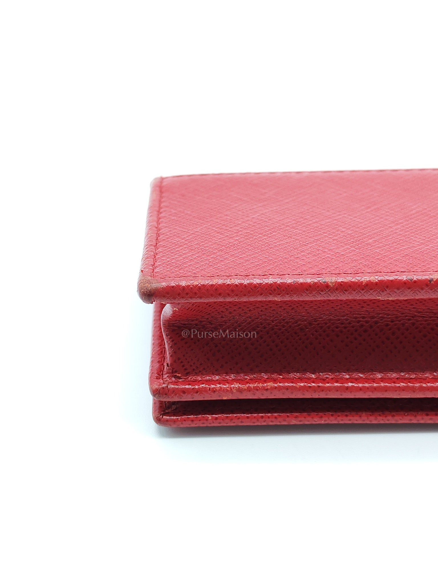 Card Case in Red Saffiano Leather & Gold Hardware