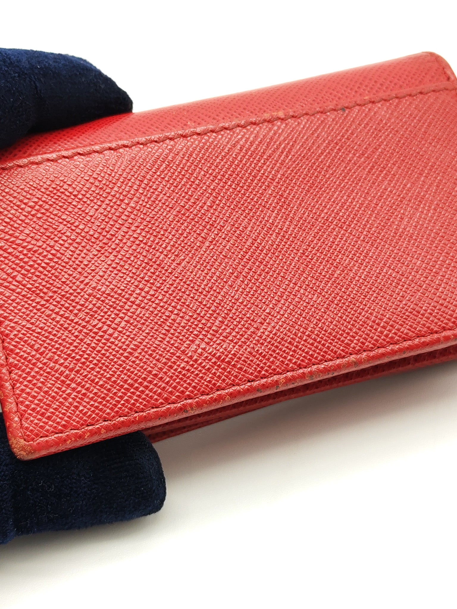 Card Case in Red Saffiano Leather & Gold Hardware