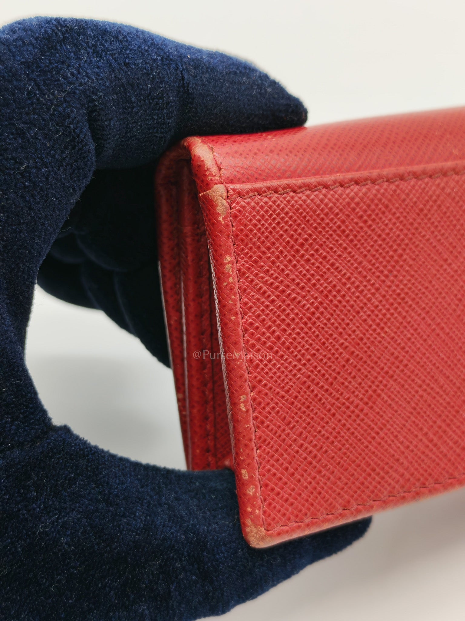 Card Case in Red Saffiano Leather & Gold Hardware