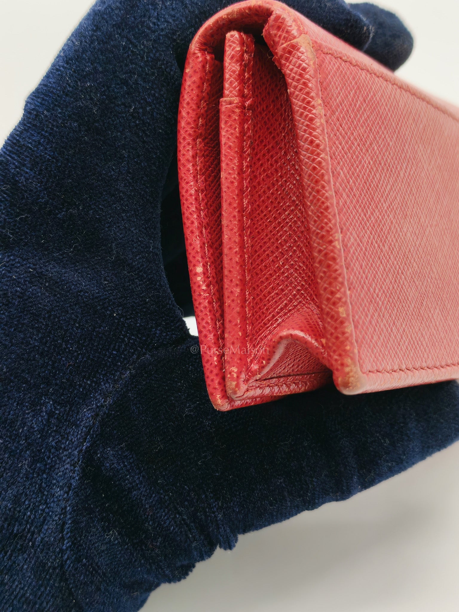 Card Case in Red Saffiano Leather & Gold Hardware