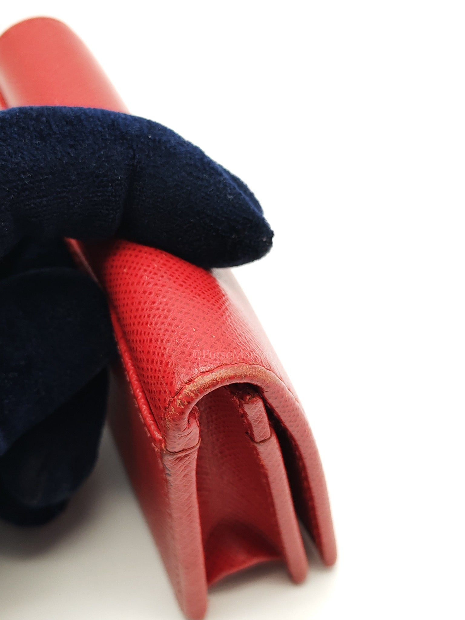 Card Case in Red Saffiano Leather & Gold Hardware