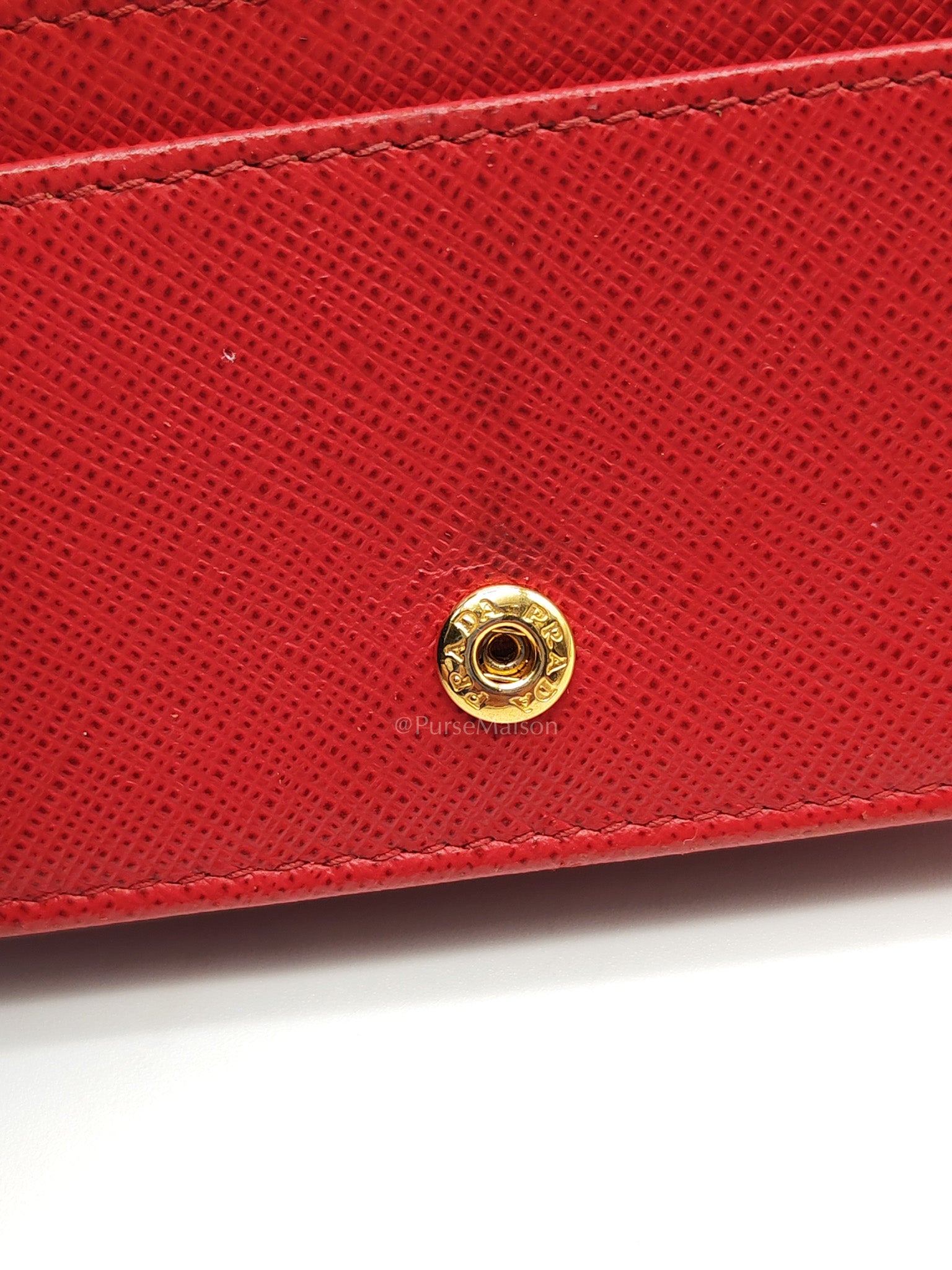 Card Case in Red Saffiano Leather & Gold Hardware