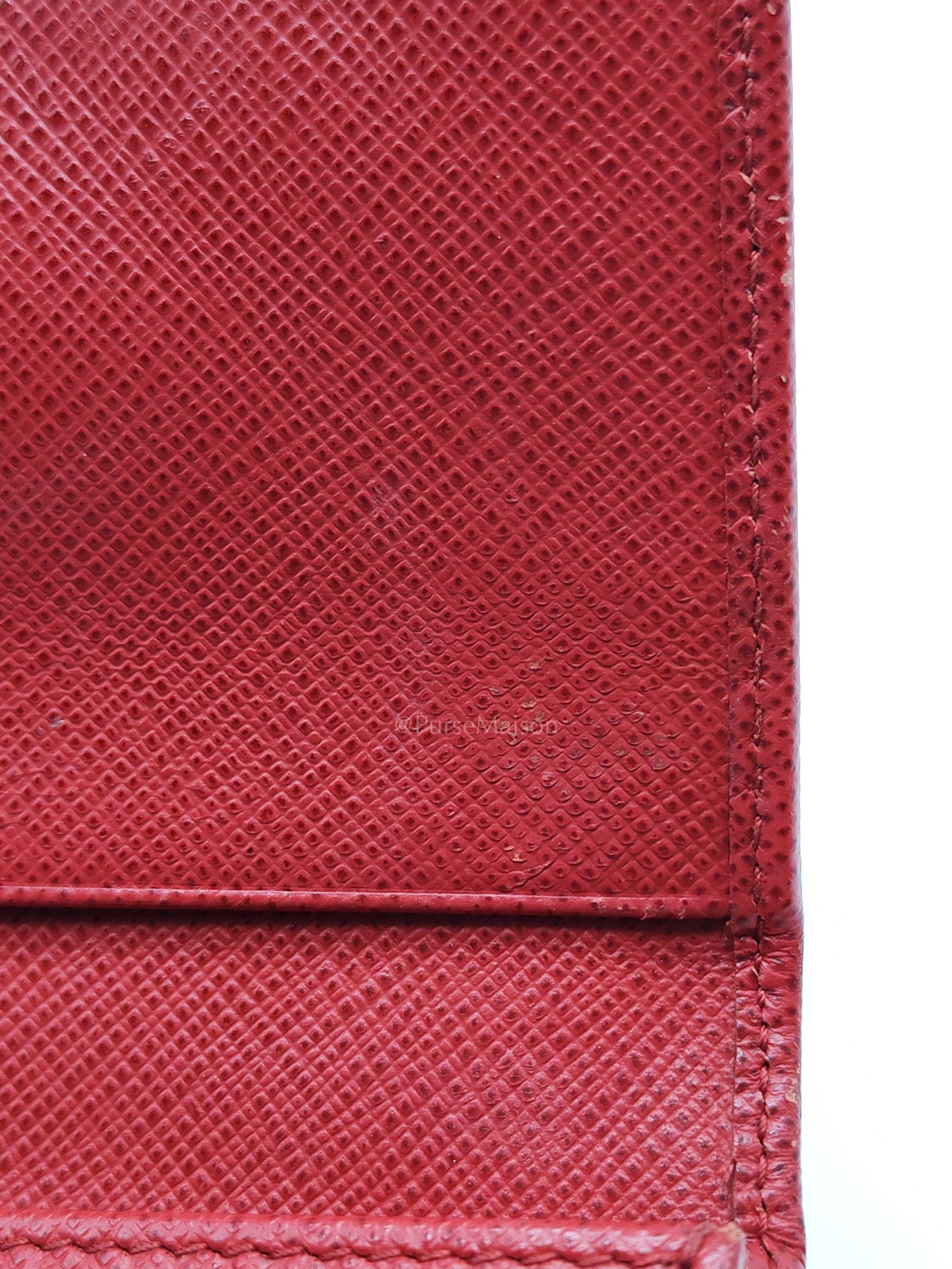 Card Case in Red Saffiano Leather & Gold Hardware