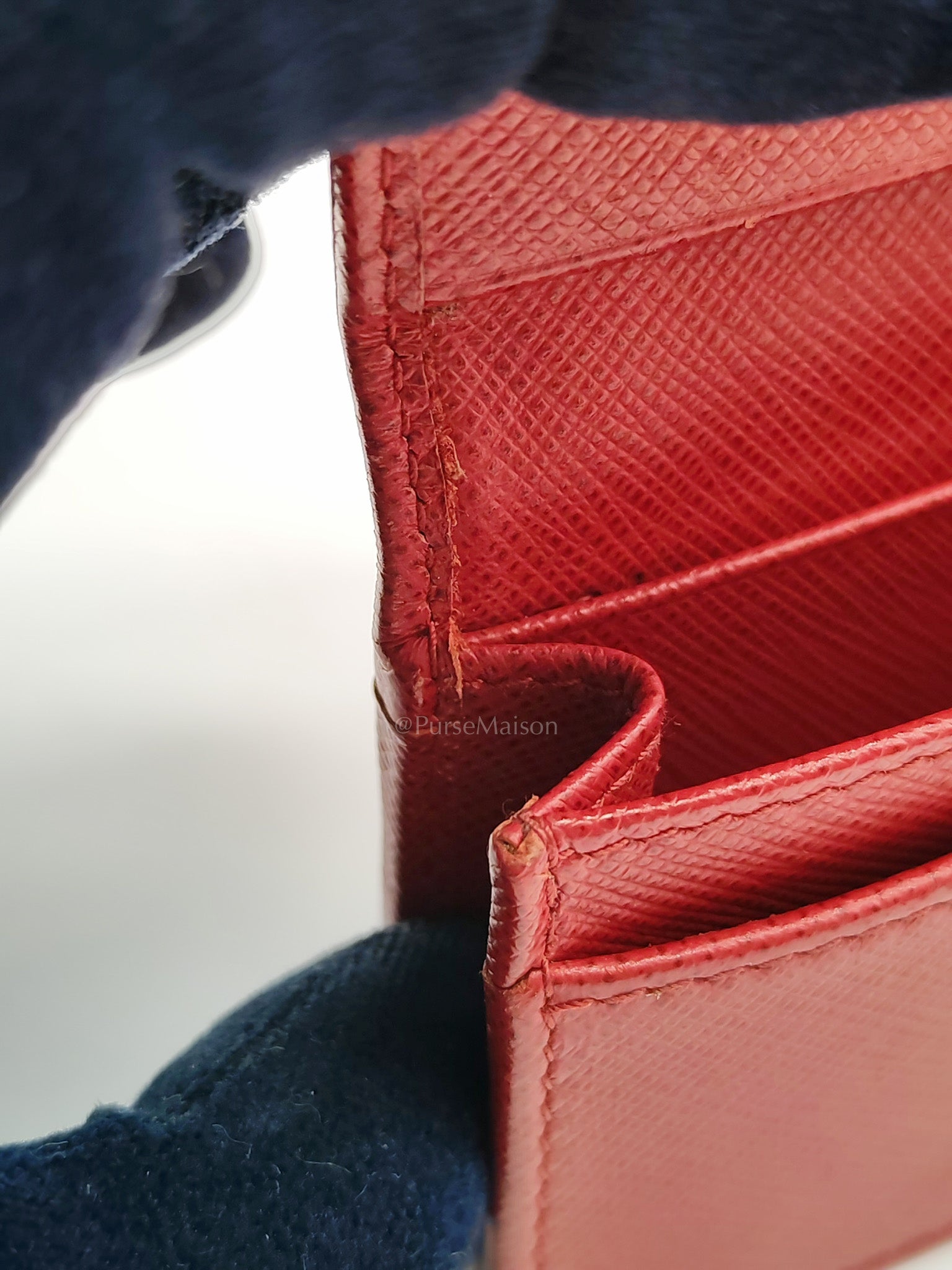 Card Case in Red Saffiano Leather & Gold Hardware