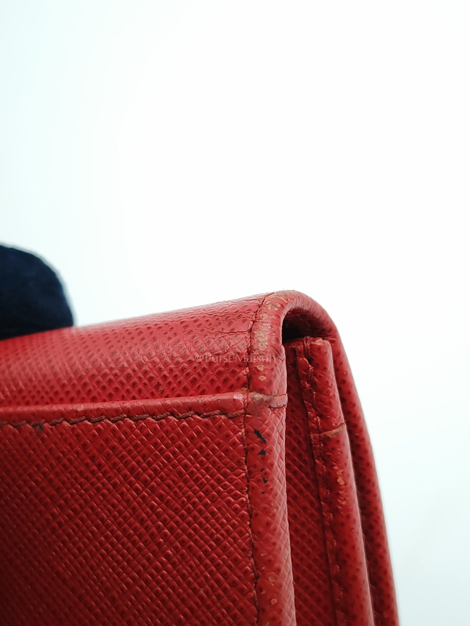 Card Case in Red Saffiano Leather & Gold Hardware