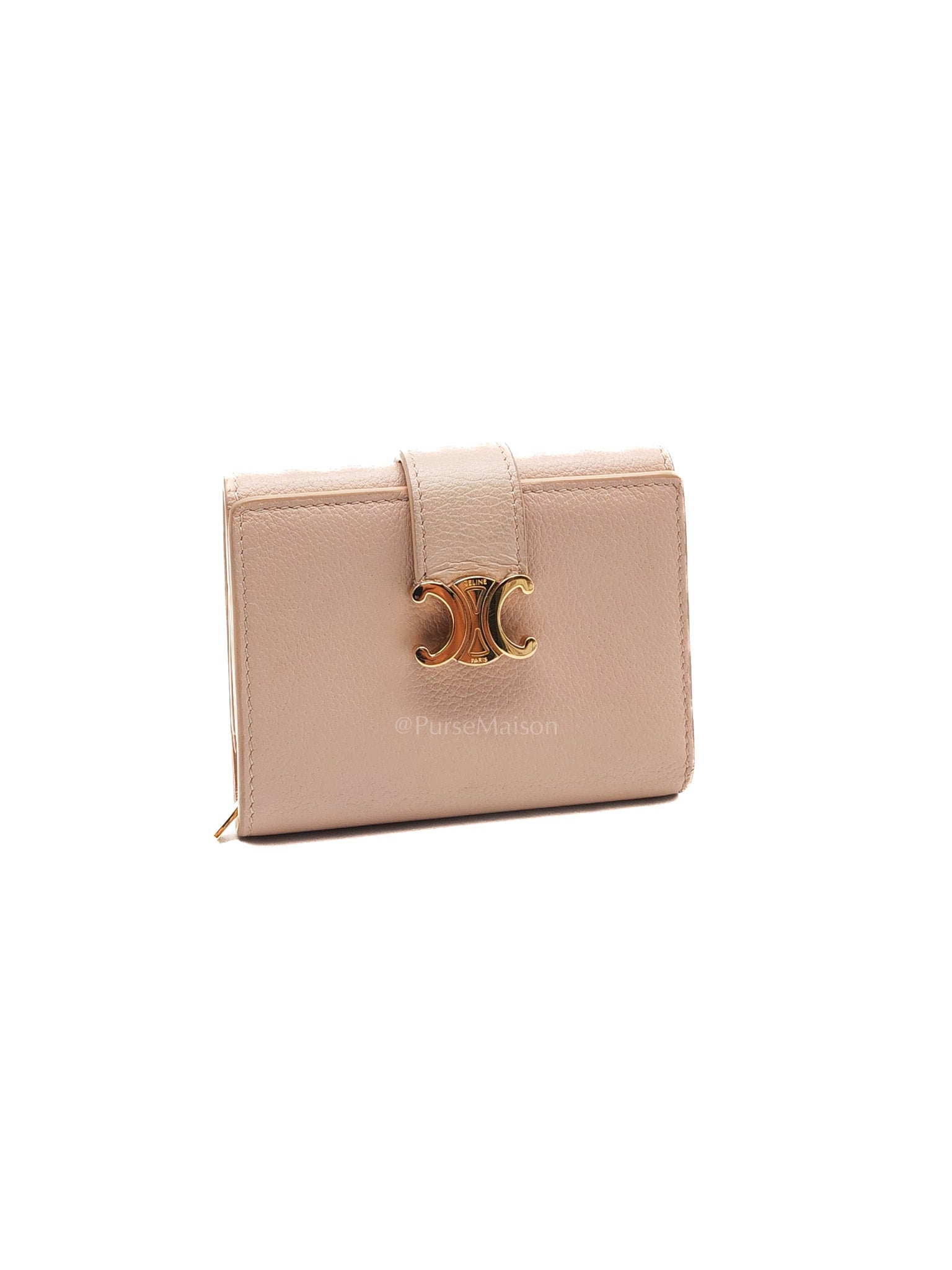 Fine Strap Wallet Nino in Peach Supple Grained Calsking Leather & Gold Hardware