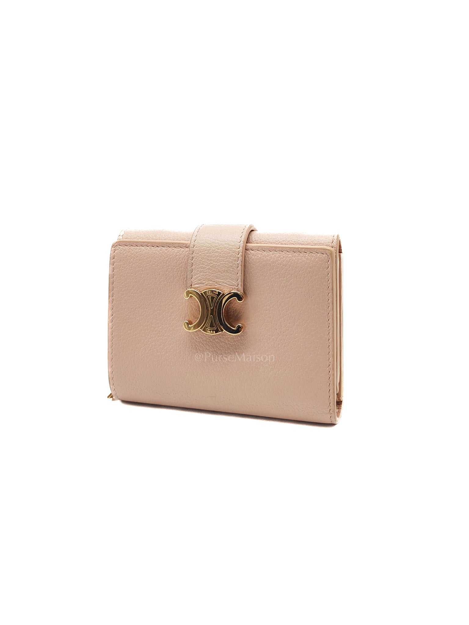 Fine Strap Wallet Nino in Peach Supple Grained Calsking Leather & Gold Hardware