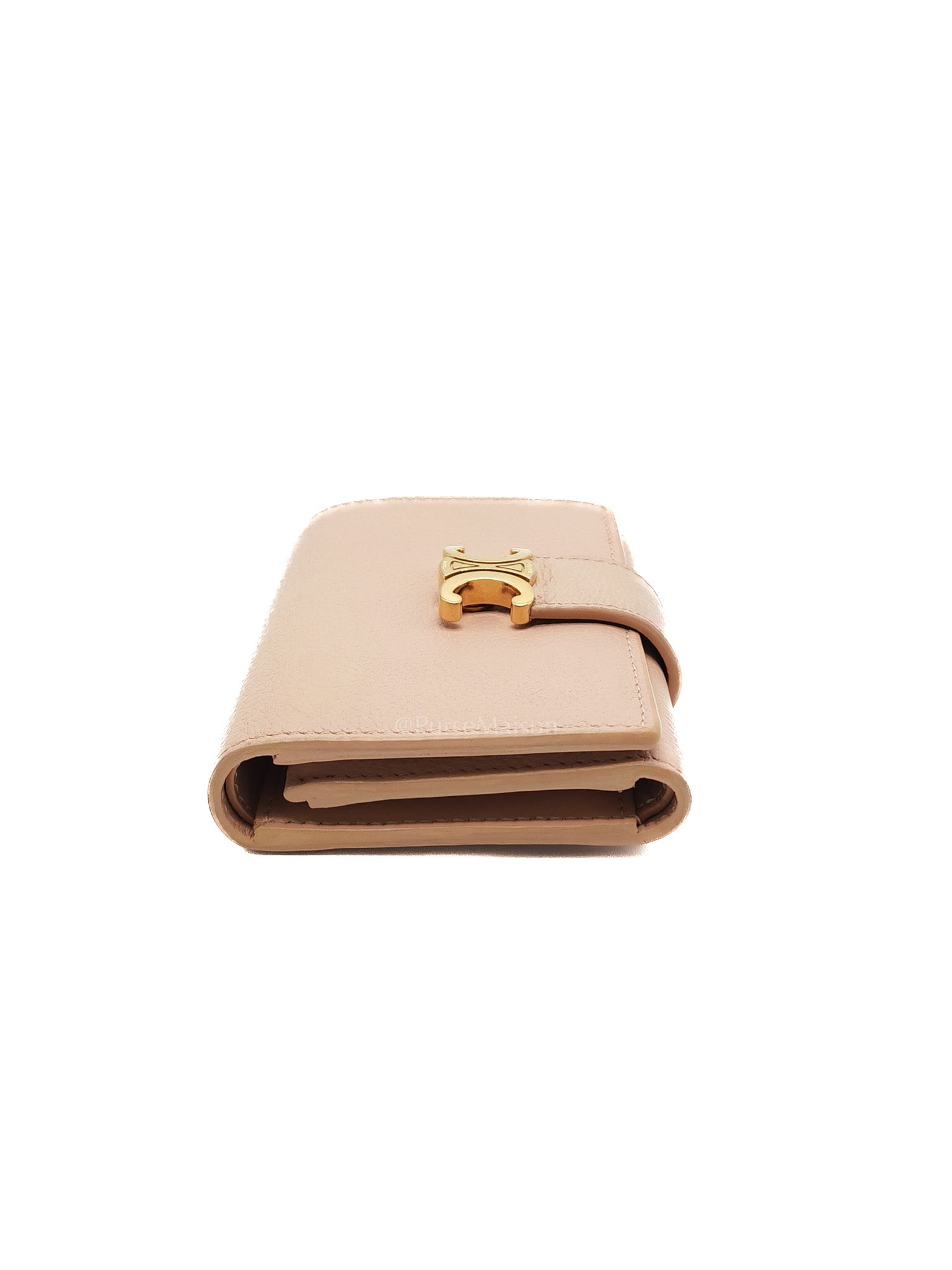 Fine Strap Wallet Nino in Peach Supple Grained Calsking Leather & Gold Hardware