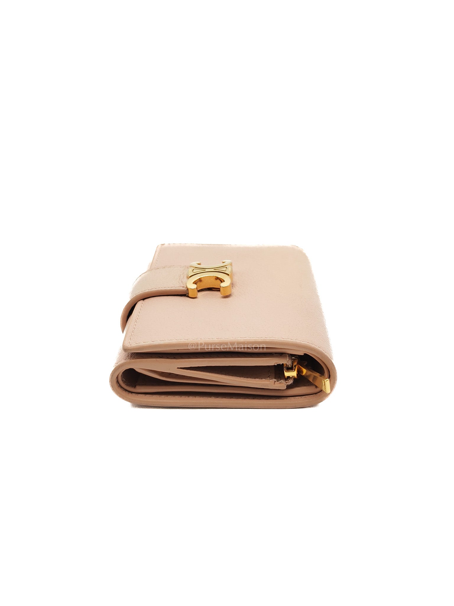Fine Strap Wallet Nino in Peach Supple Grained Calsking Leather & Gold Hardware