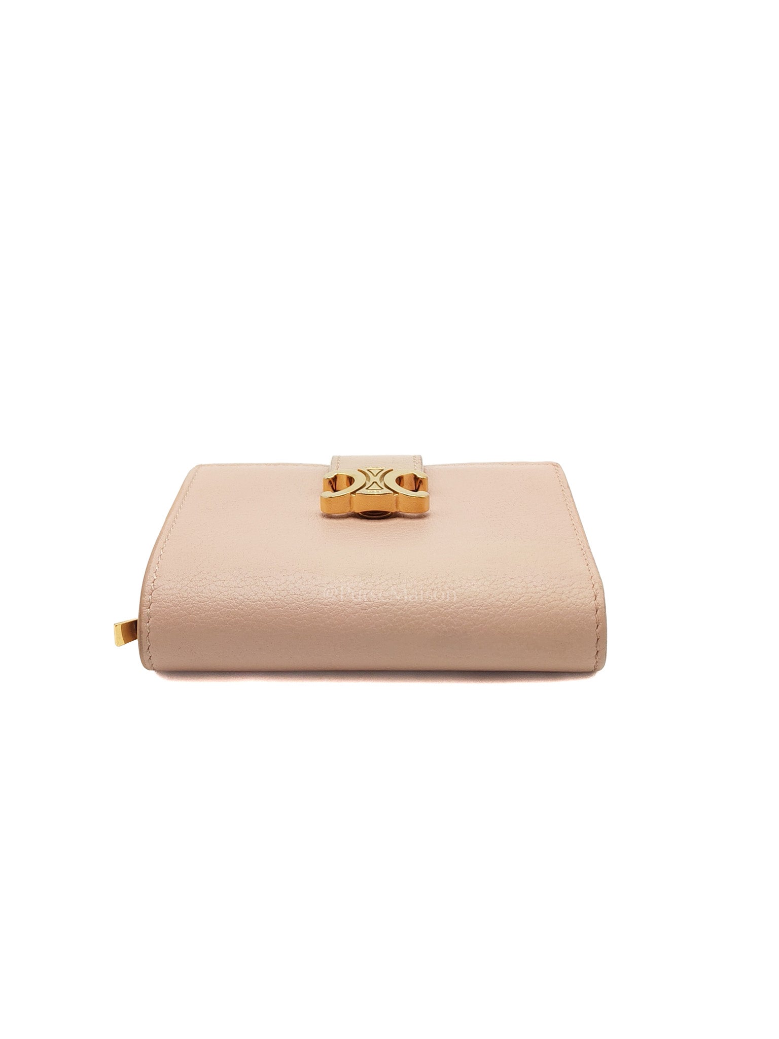 Fine Strap Wallet Nino in Peach Supple Grained Calsking Leather & Gold Hardware