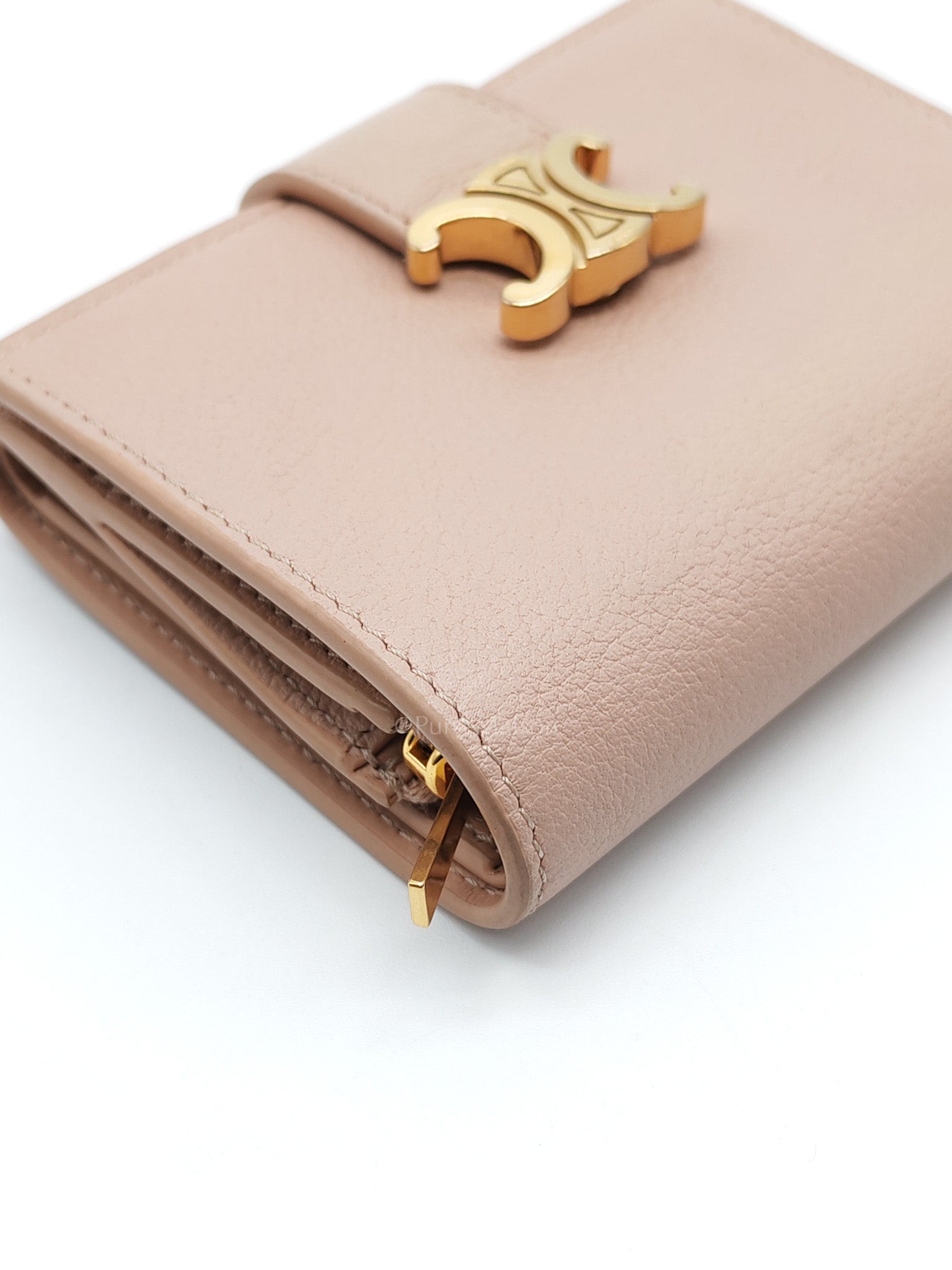 Fine Strap Wallet Nino in Peach Supple Grained Calsking Leather & Gold Hardware