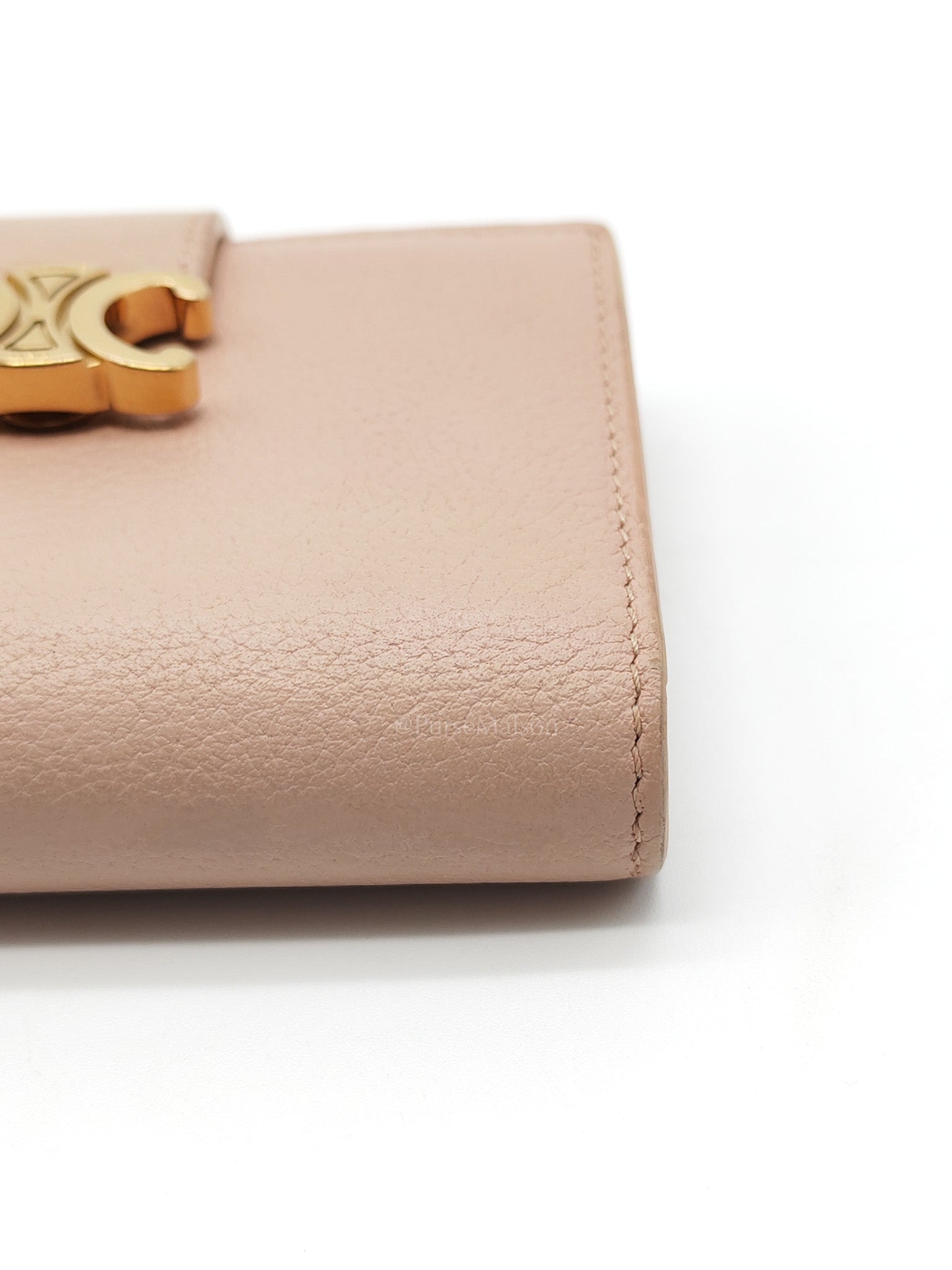 Fine Strap Wallet Nino in Peach Supple Grained Calsking Leather & Gold Hardware