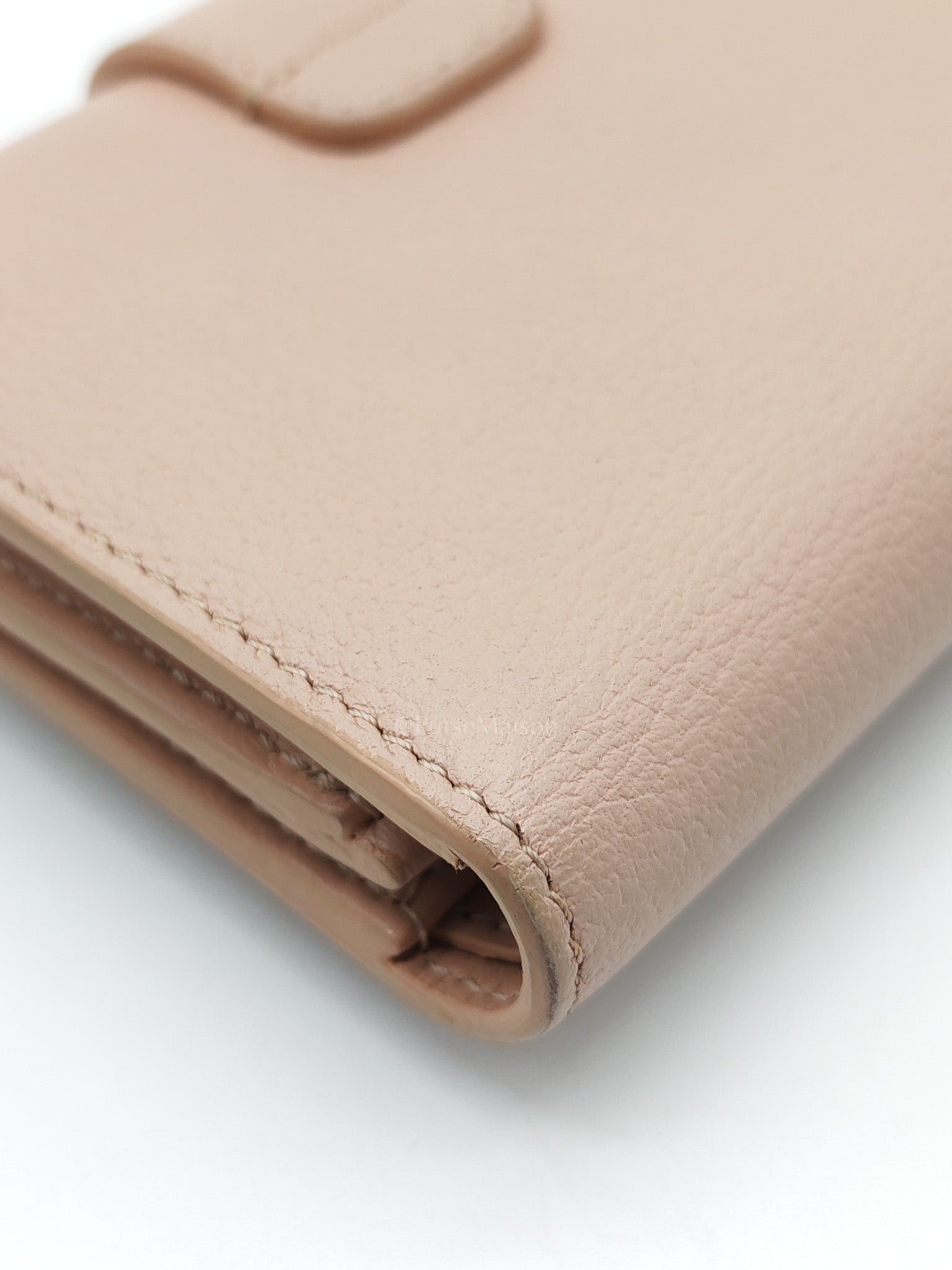 Fine Strap Wallet Nino in Peach Supple Grained Calsking Leather & Gold Hardware