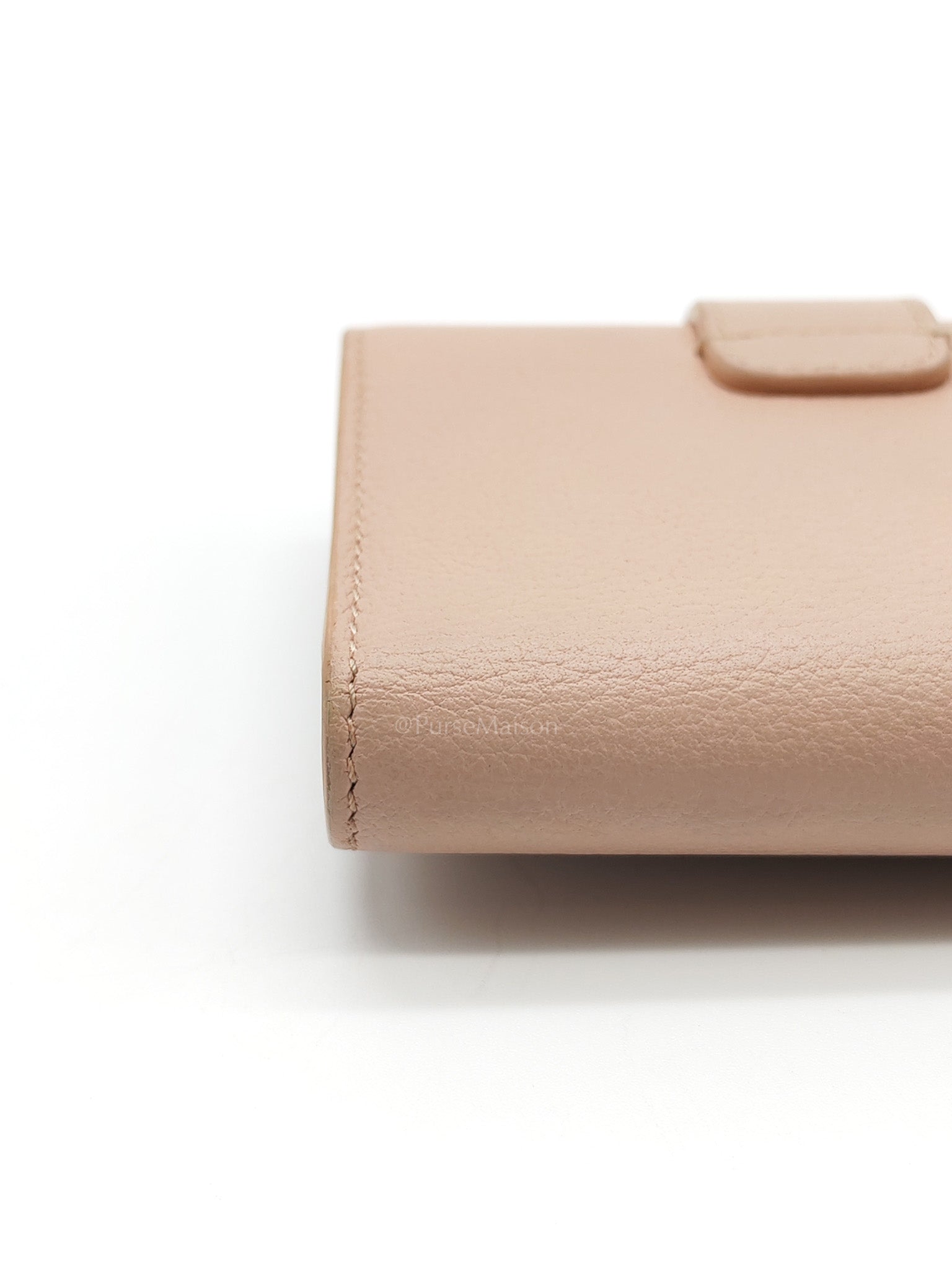 Fine Strap Wallet Nino in Peach Supple Grained Calsking Leather & Gold Hardware