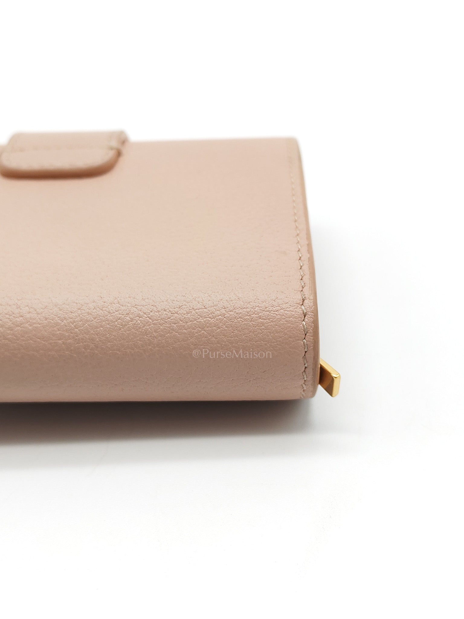 Fine Strap Wallet Nino in Peach Supple Grained Calsking Leather & Gold Hardware