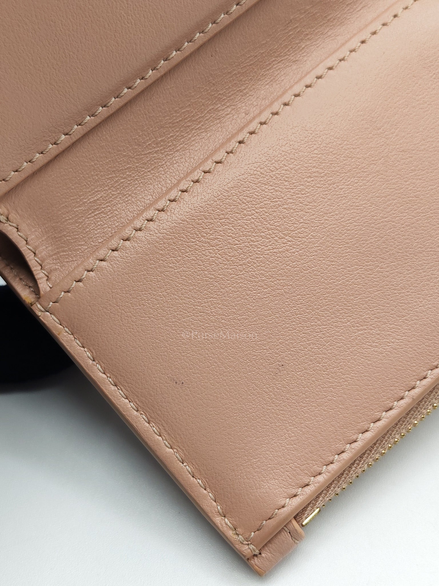 Fine Strap Wallet Nino in Peach Supple Grained Calsking Leather & Gold Hardware