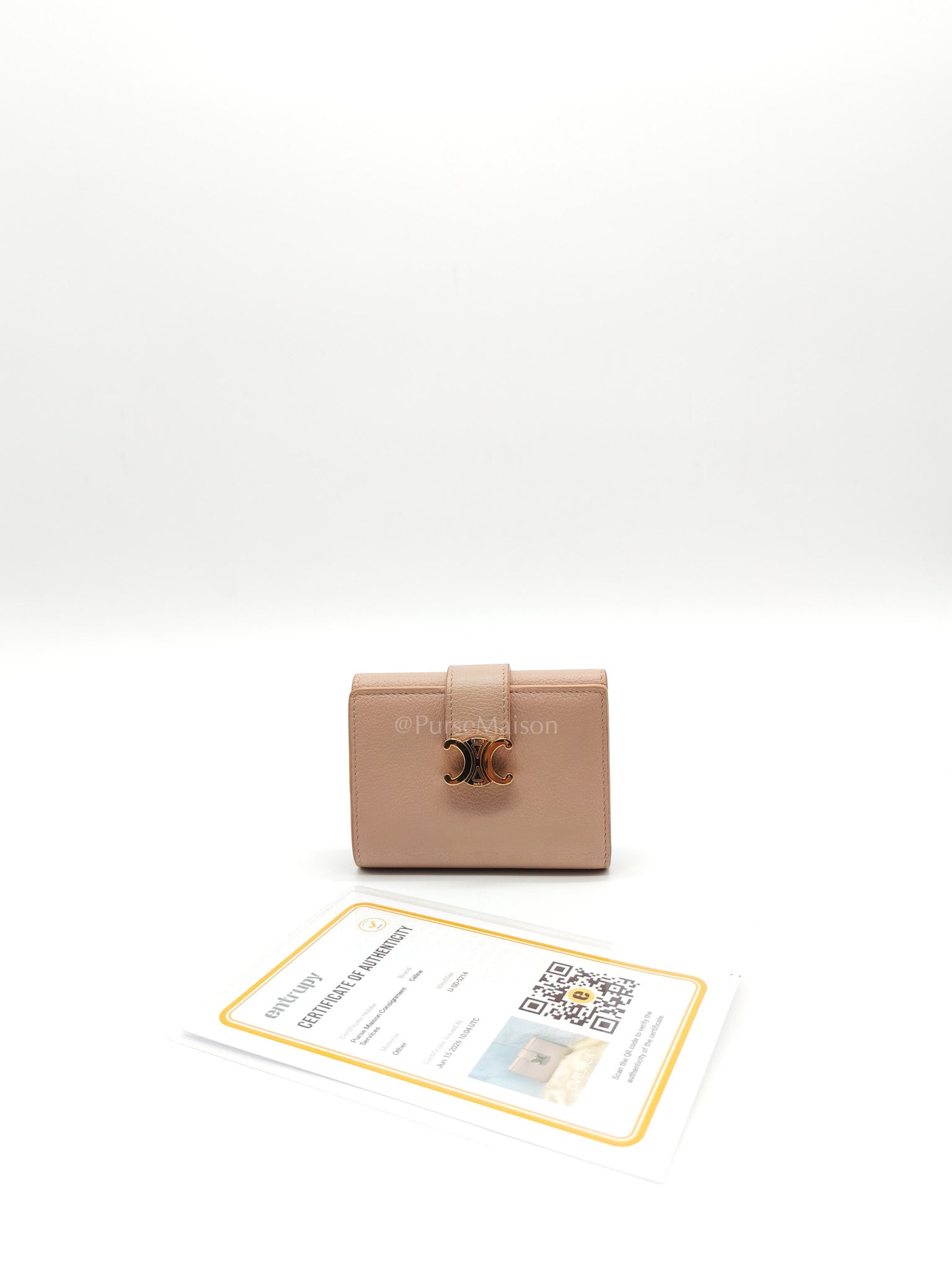 Fine Strap Wallet Nino in Peach Supple Grained Calsking Leather & Gold Hardware
