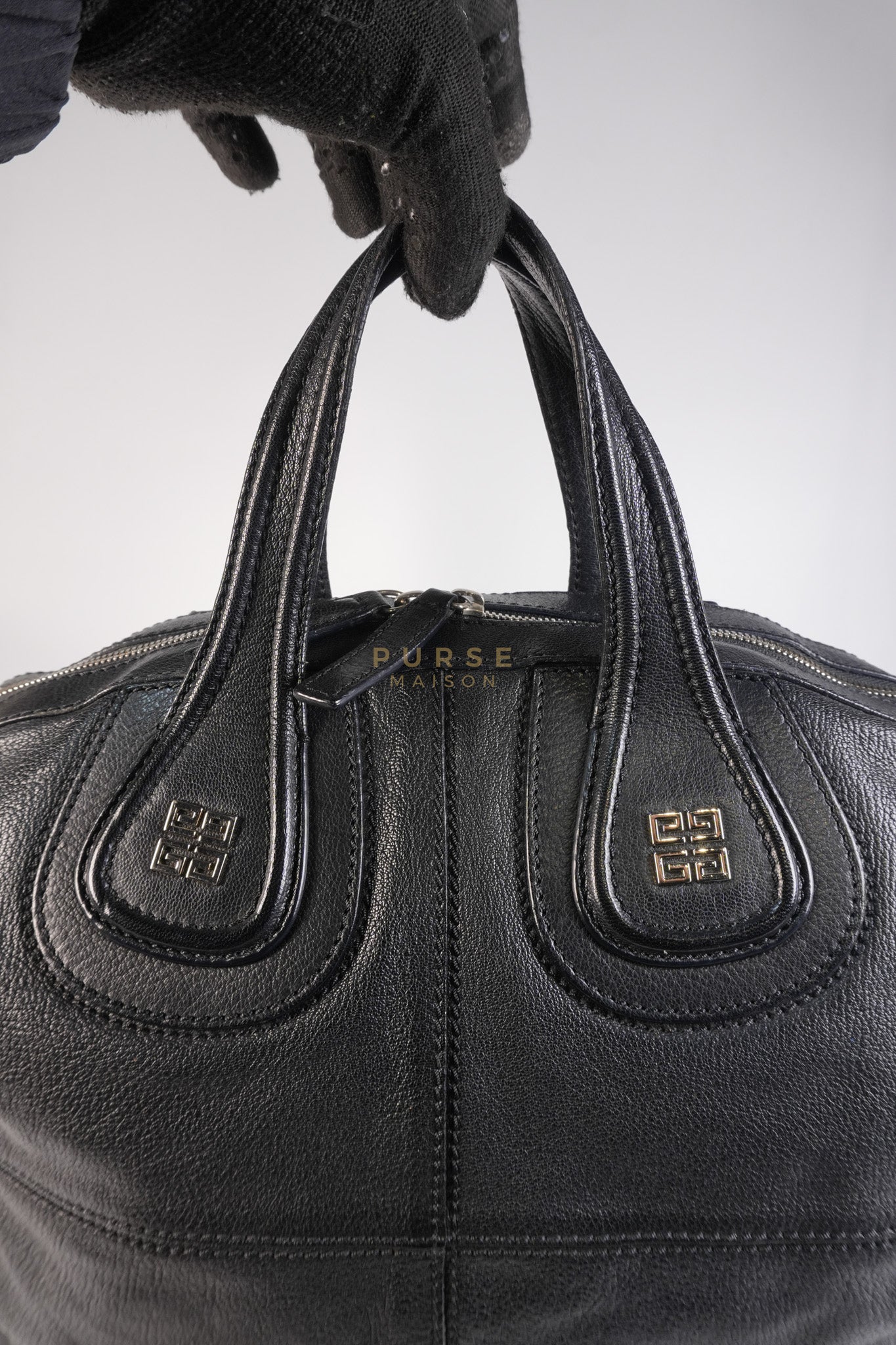 Nightingale Bag Medium in Black Calfskin Leather & Silver Hardware | Purse Maison Luxury Bags Shop