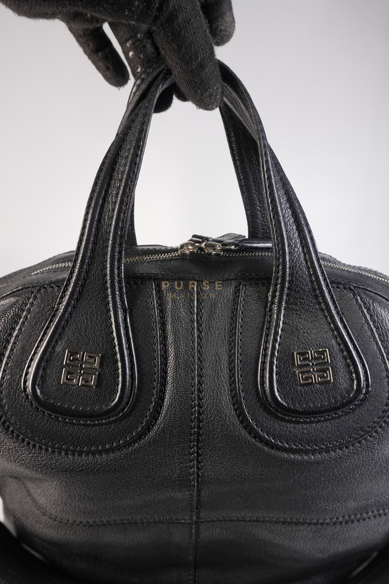 Nightingale Bag Medium in Black Calfskin Leather & Silver Hardware | Purse Maison Luxury Bags Shop