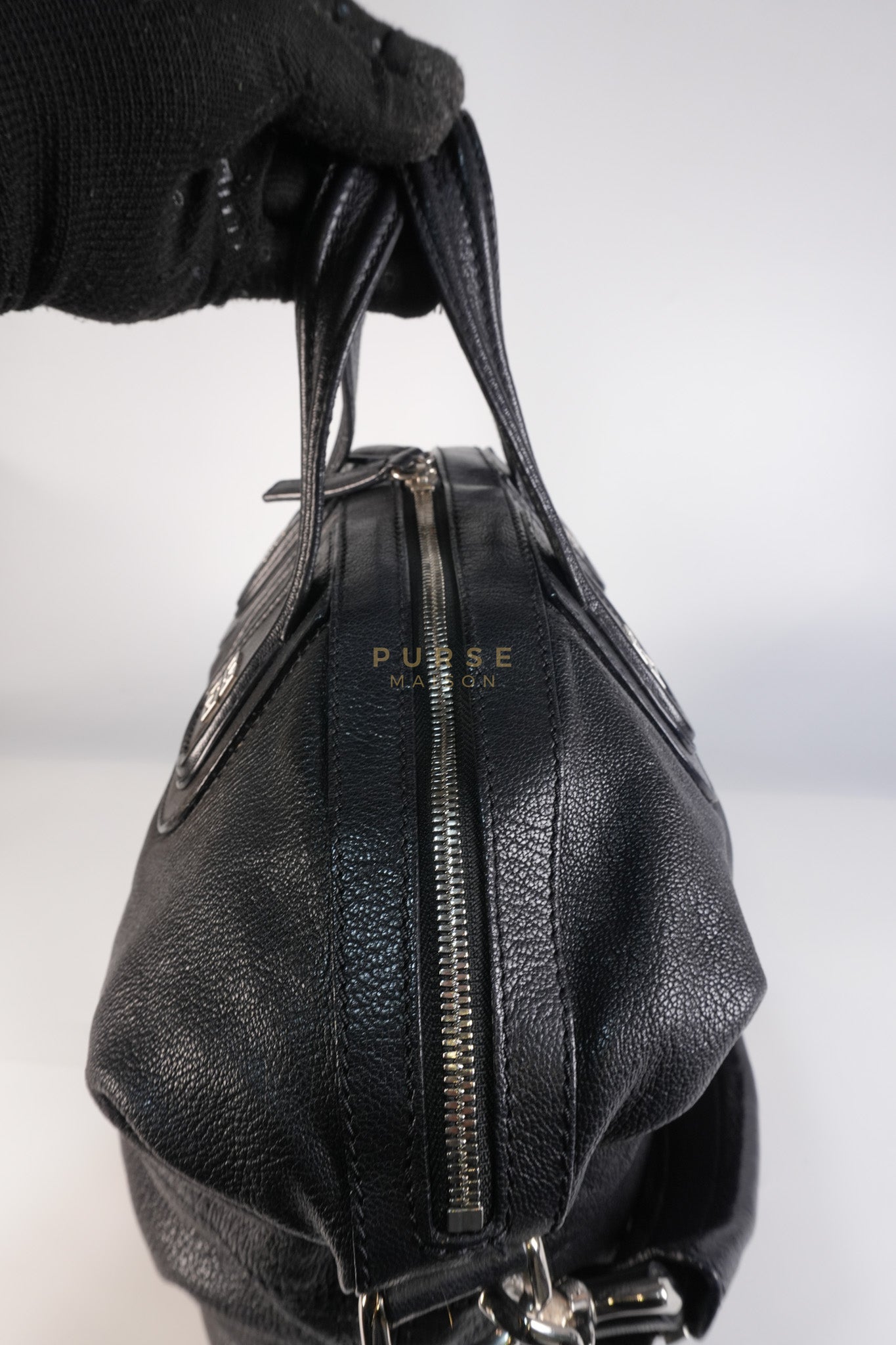Nightingale Bag Medium in Black Calfskin Leather & Silver Hardware | Purse Maison Luxury Bags Shop