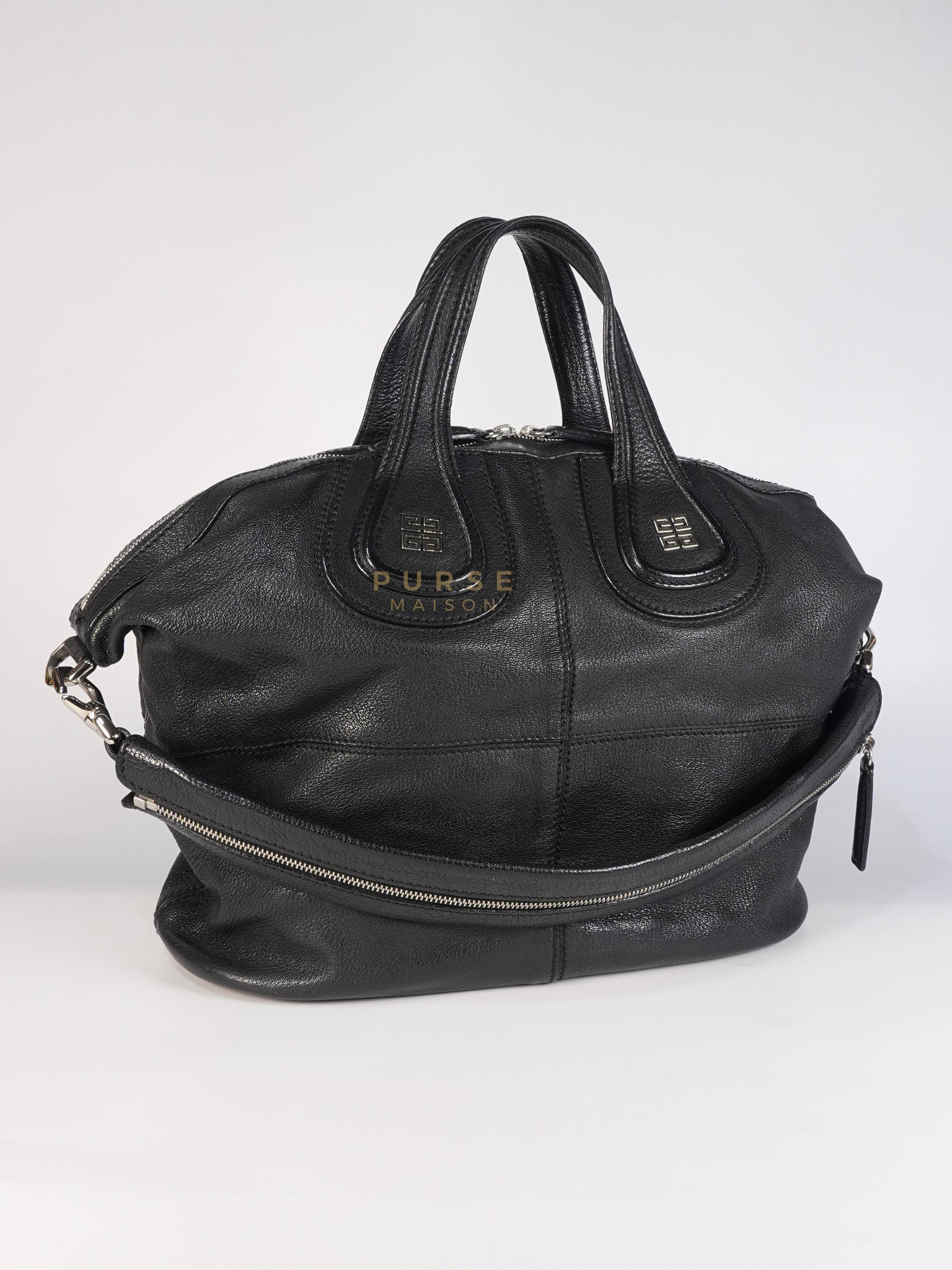 Nightingale Bag Medium in Black Calfskin Leather & Silver Hardware | Purse Maison Luxury Bags Shop