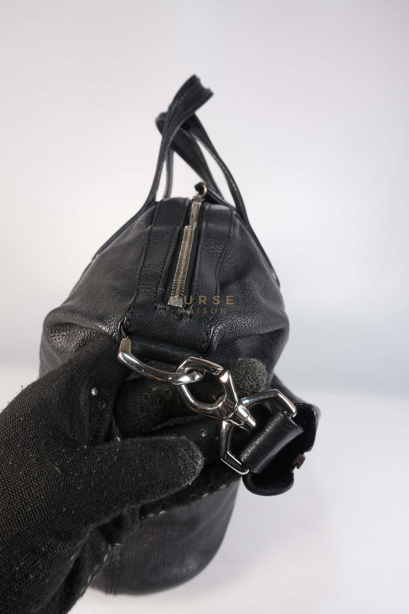 Nightingale Bag Medium in Black Calfskin Leather & Silver Hardware | Purse Maison Luxury Bags Shop