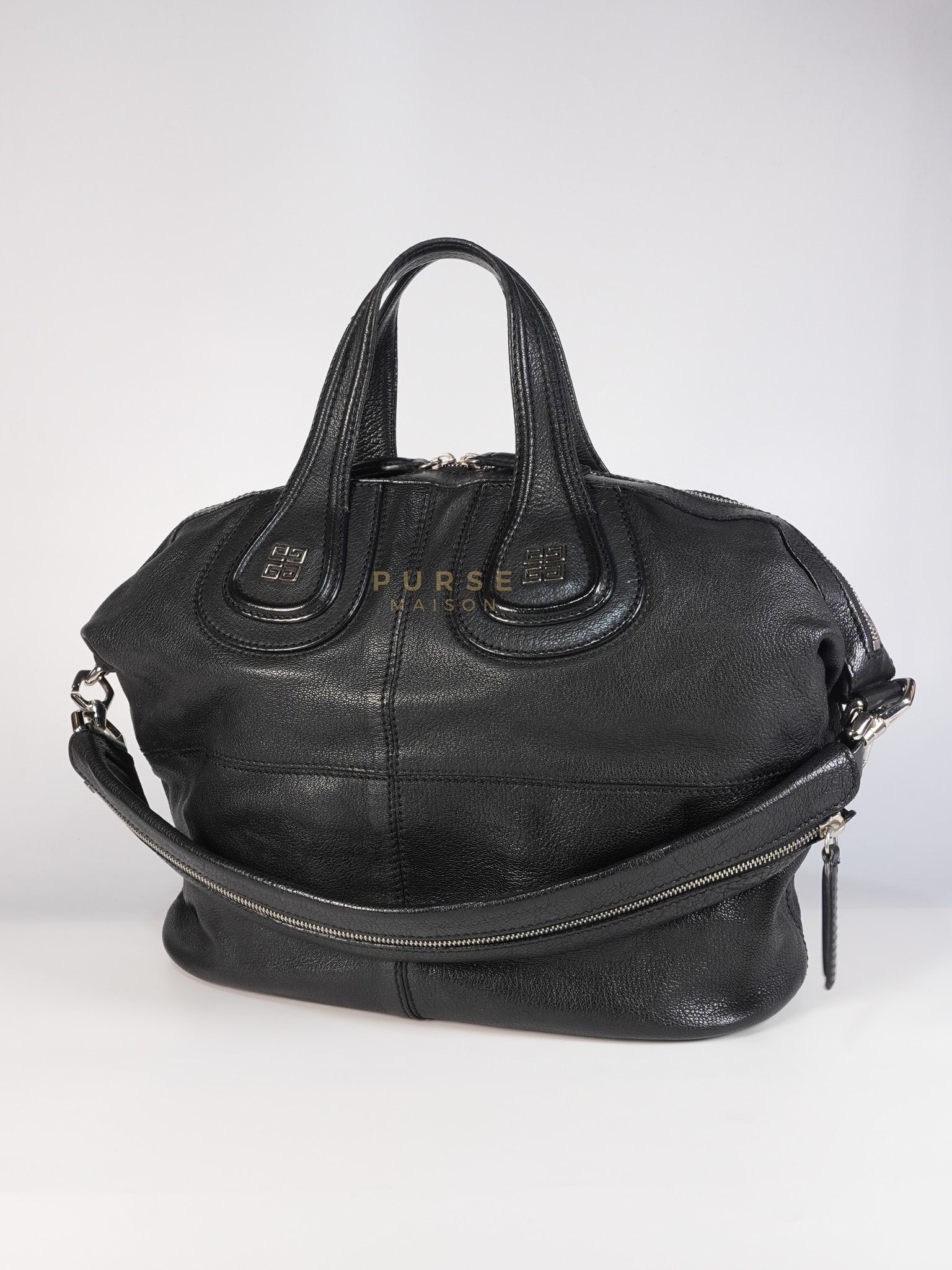 Nightingale Bag Medium in Black Calfskin Leather & Silver Hardware | Purse Maison Luxury Bags Shop