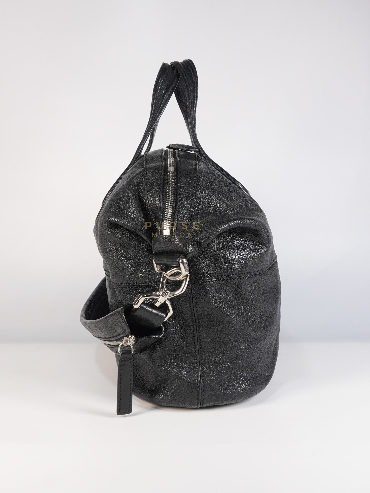 Nightingale Bag Medium in Black Calfskin Leather & Silver Hardware | Purse Maison Luxury Bags Shop