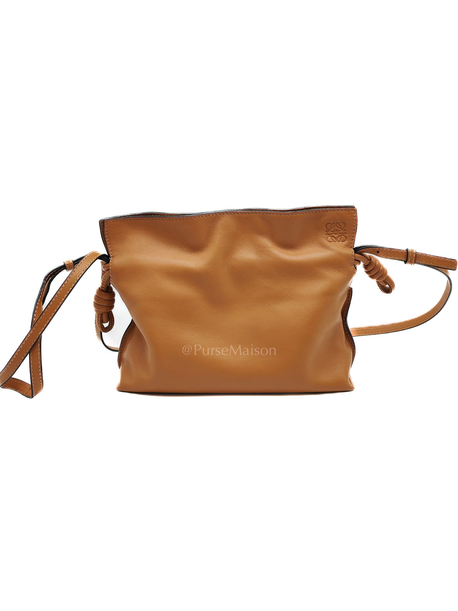 Flamenco Mini Knot Clutch Bag in Tan Calfskin Leather