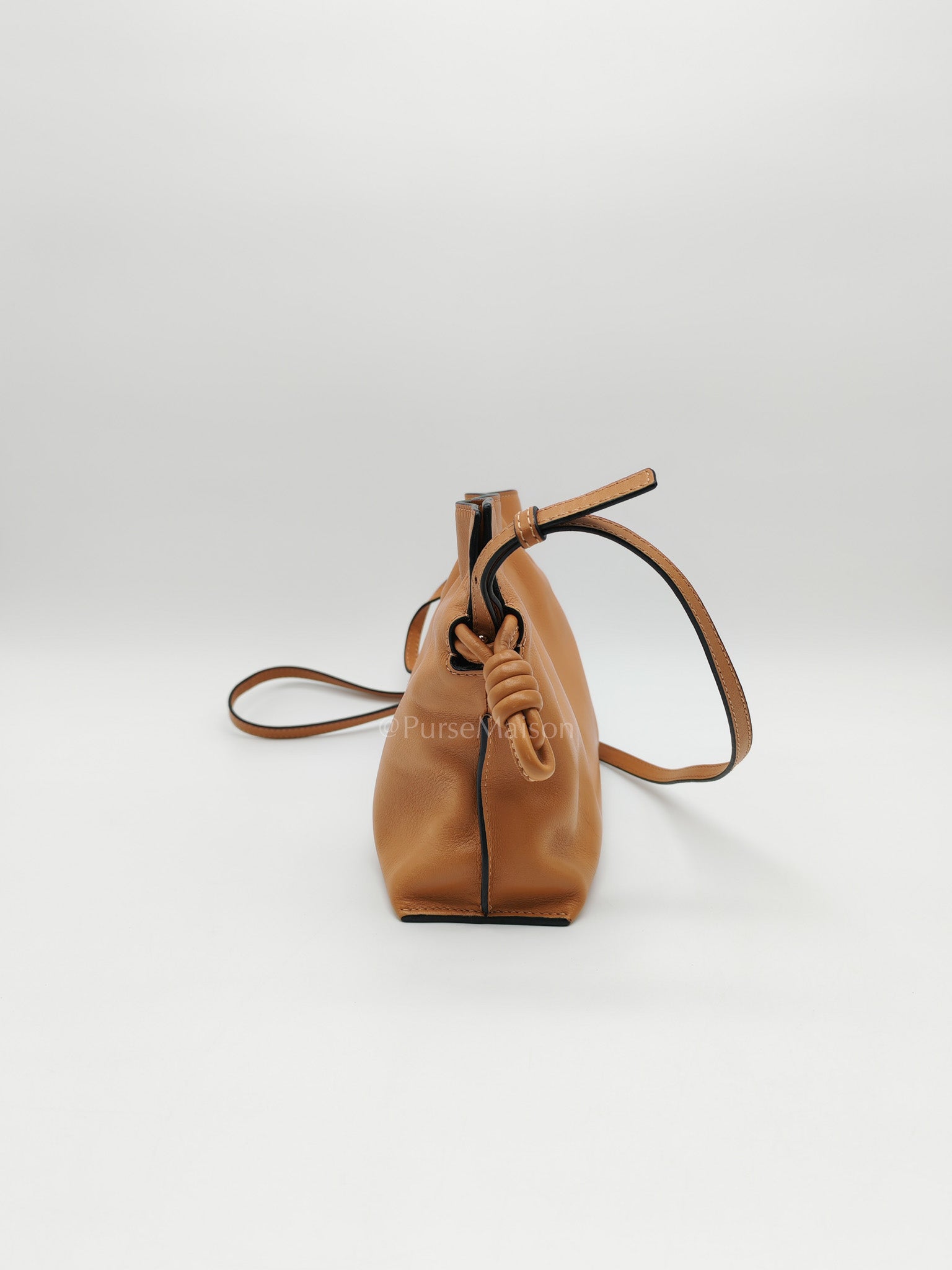 Flamenco Mini Knot Clutch Bag in Tan Calfskin Leather