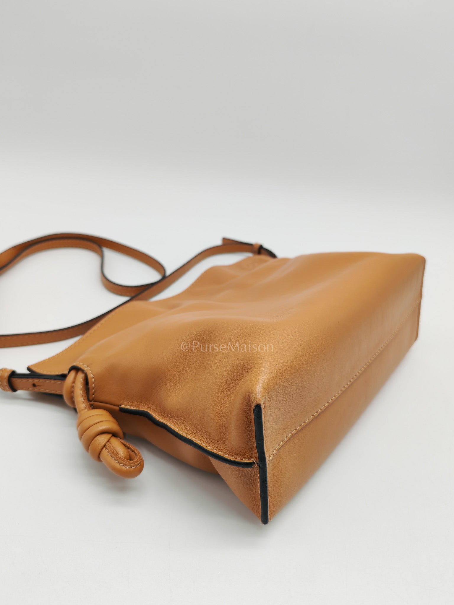 Flamenco Mini Knot Clutch Bag in Tan Calfskin Leather