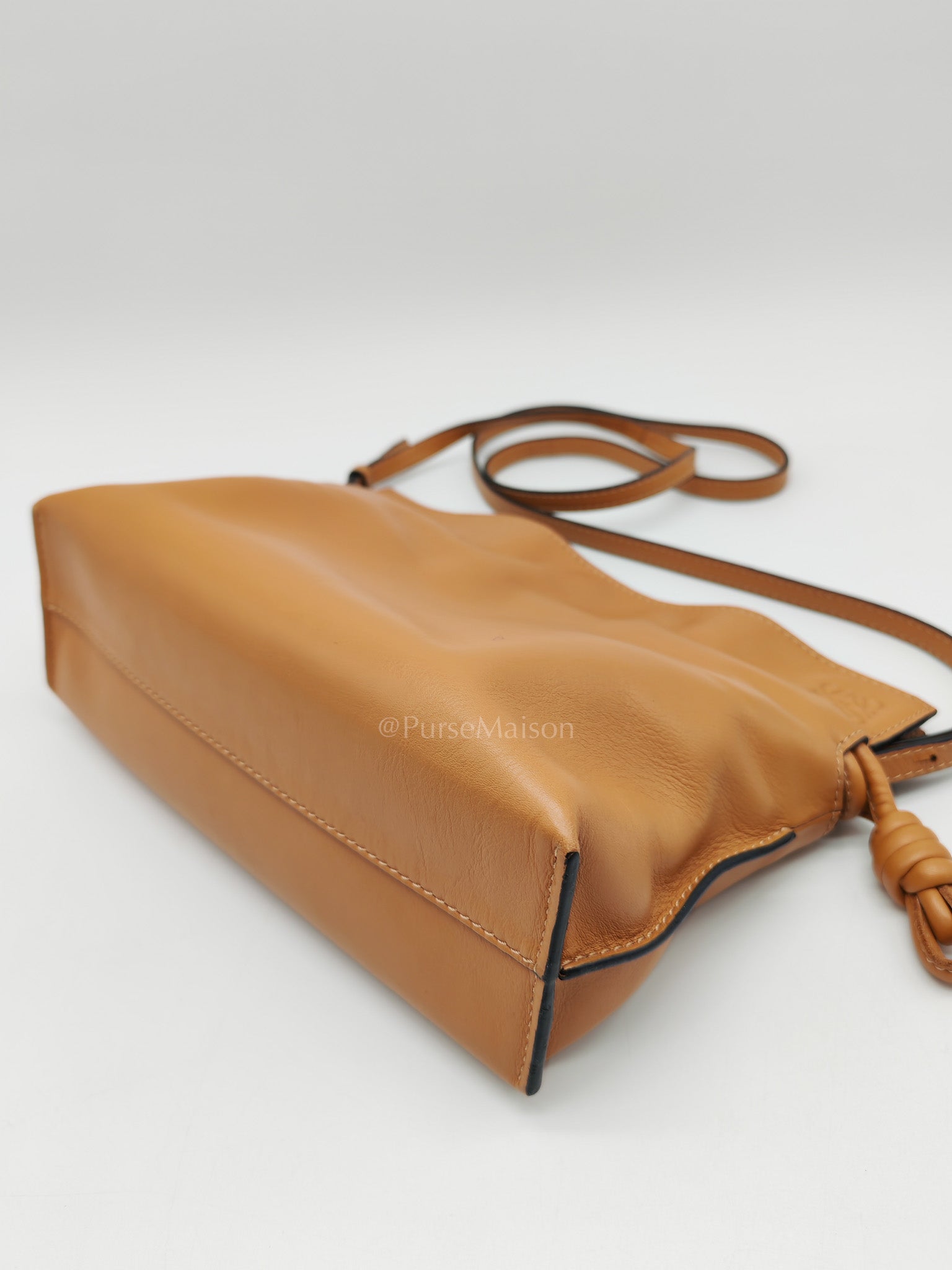 Flamenco Mini Knot Clutch Bag in Tan Calfskin Leather