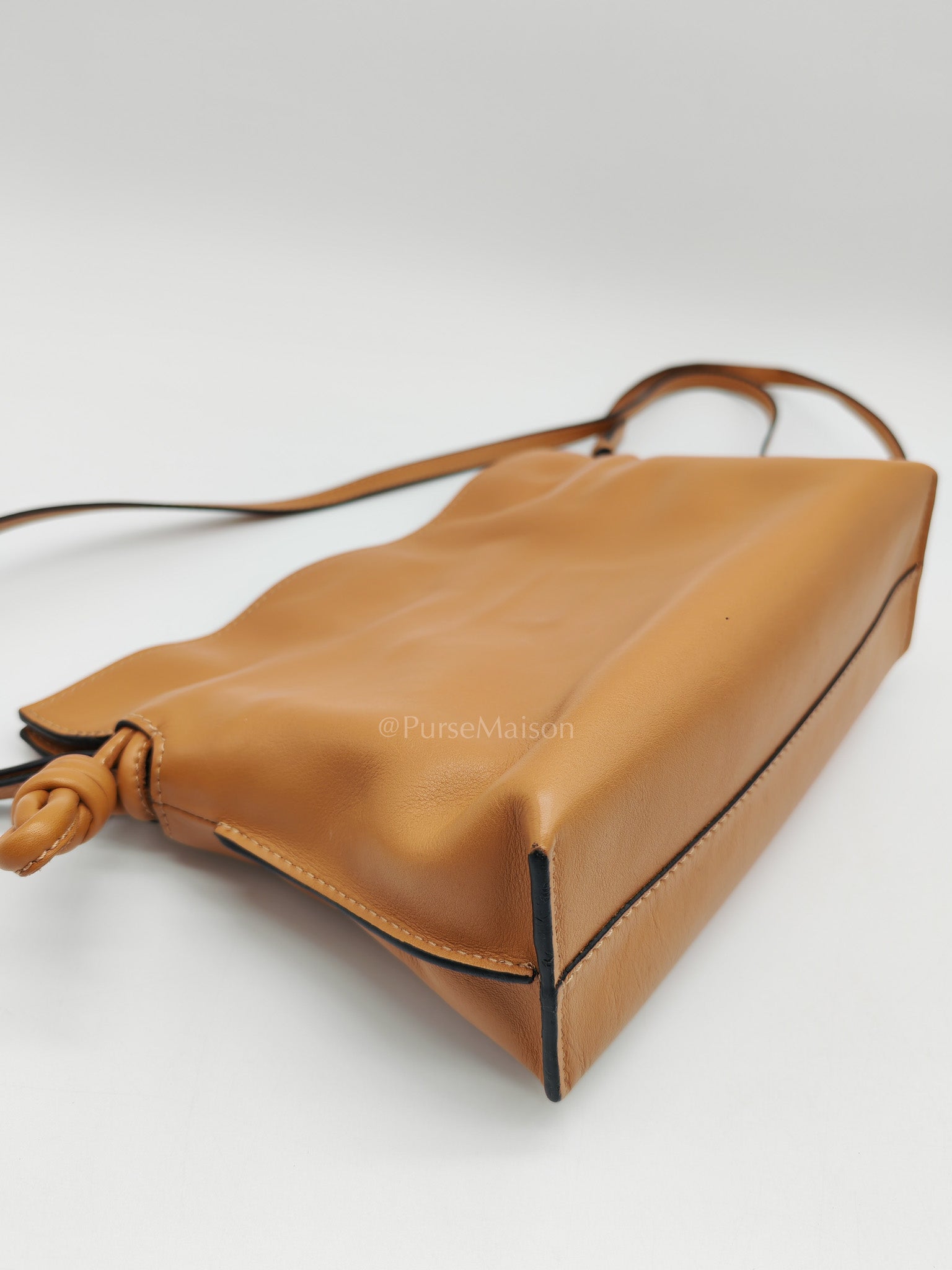 Flamenco Mini Knot Clutch Bag in Tan Calfskin Leather